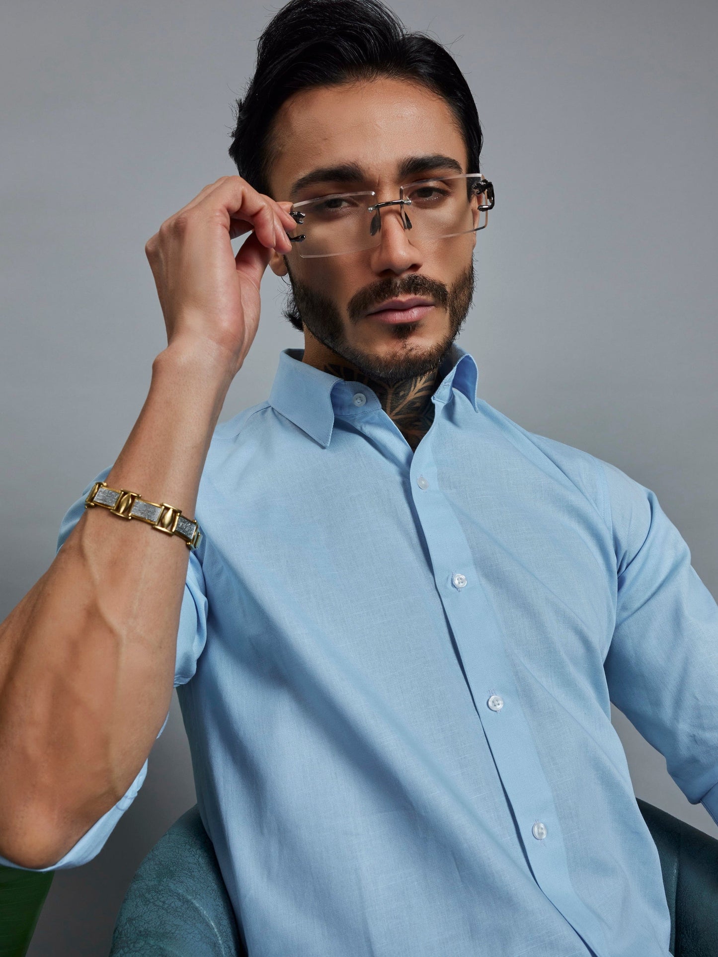 OTFIT Men’s Classic Linen Shirt – Sky Blue (Full Sleeve)