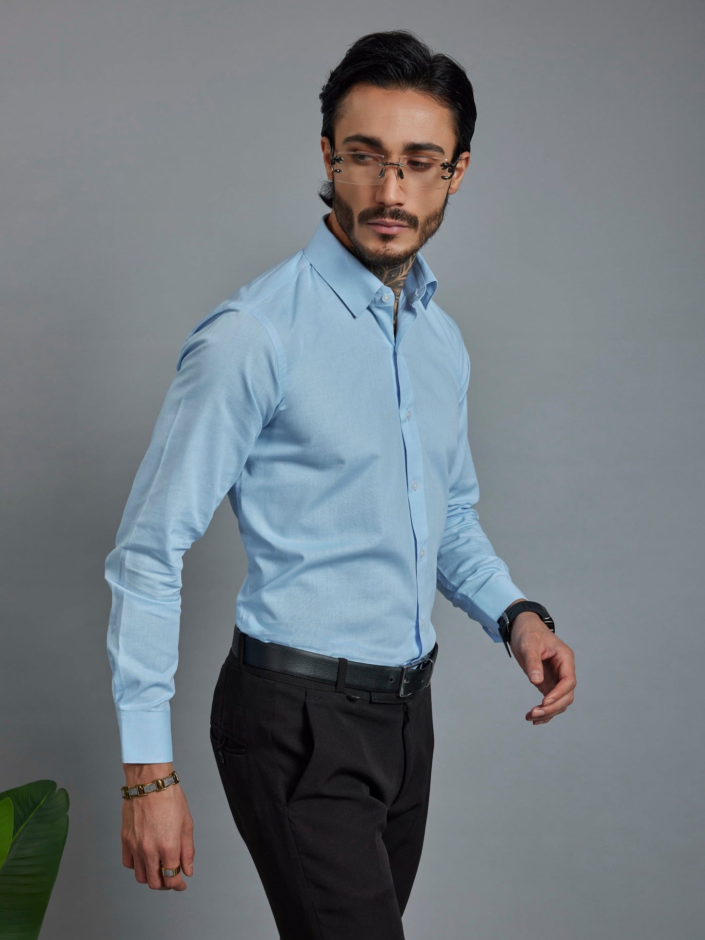 OTFIT Men’s Classic Linen Shirt – Sky Blue (Full Sleeve)