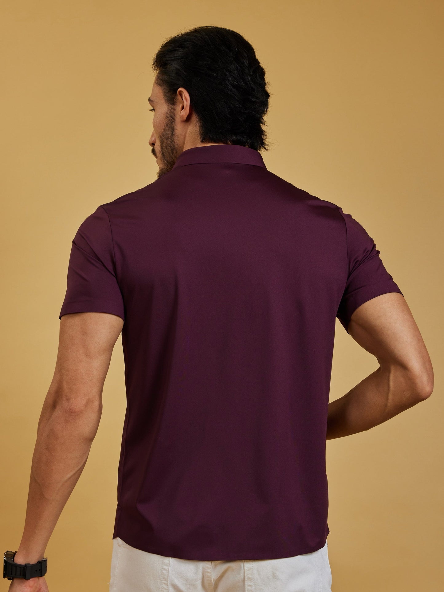 OTFIT Men’s Modern Nylon Stretch Shirt – Maroon (Half Sleeve, Slim Fit)