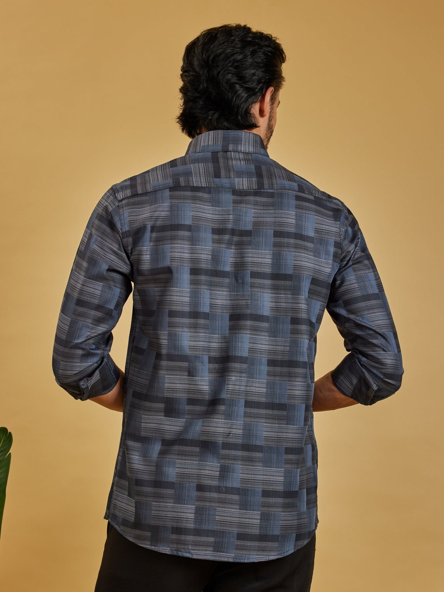 OTFIT Men's Premium Cotton Jacquard Weave Shirt – Charcoal Checks Full Sleeve | No Pocket