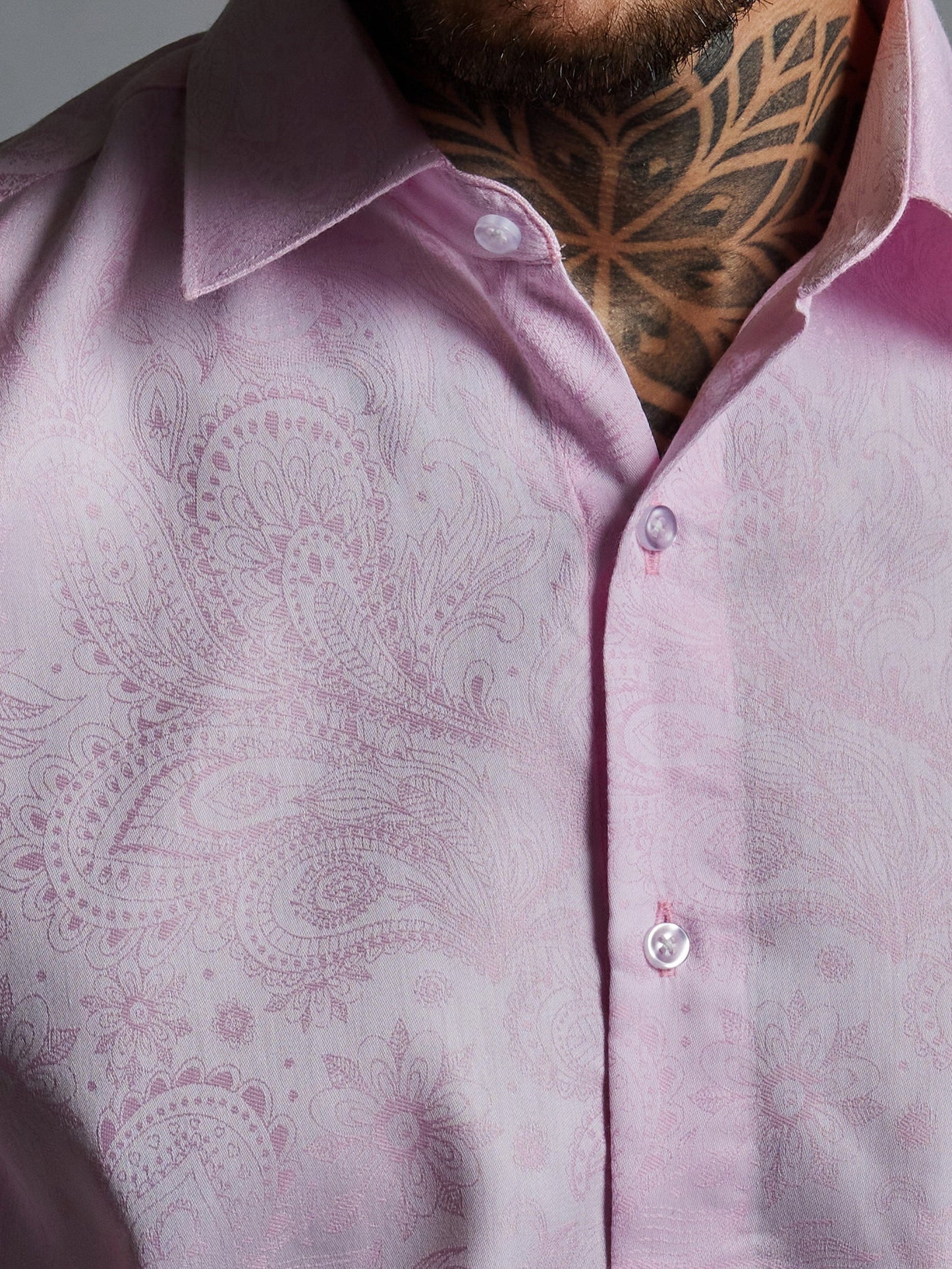 OTFIT Men’s Premium Pink Jacquard Cotton Shirt – Full Sleeve | Woven Paisley Design | No Pocket