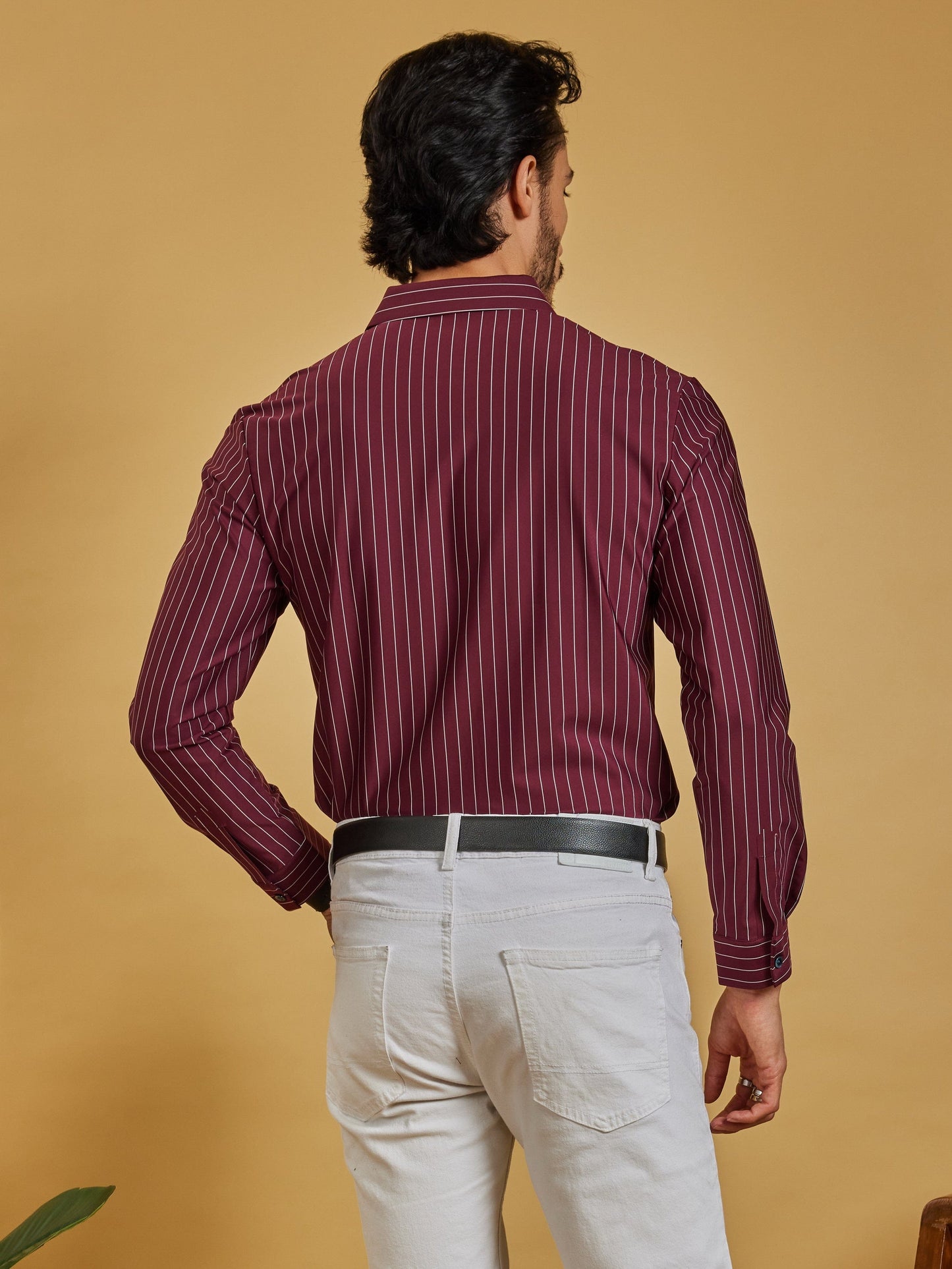 OTFIT Men’s Stitchless Full Sleeve Striped Shirt – Premium Nylon Fabric (Maroon)