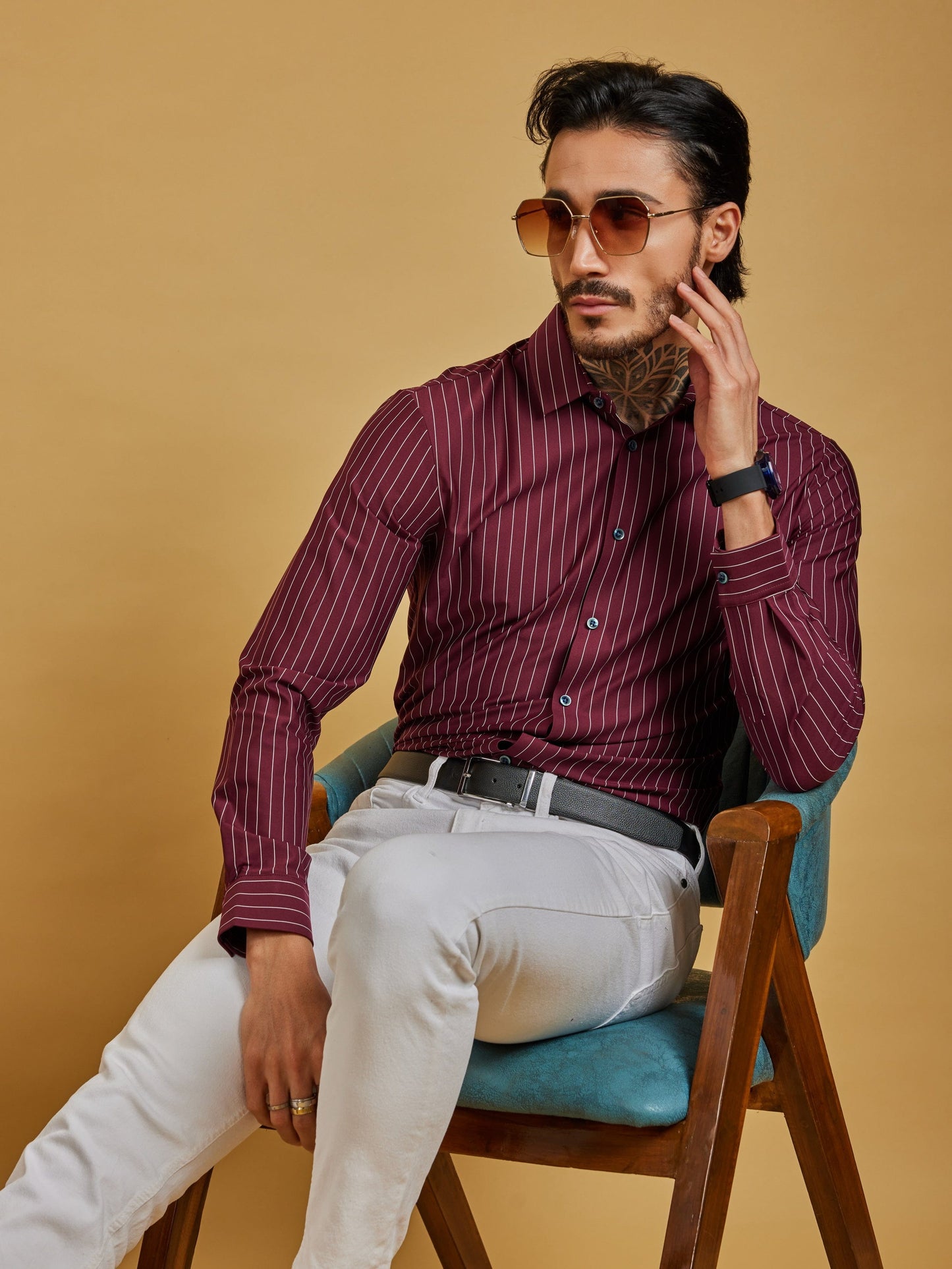 OTFIT Men’s Stitchless Full Sleeve Striped Shirt – Premium Nylon Fabric (Maroon)