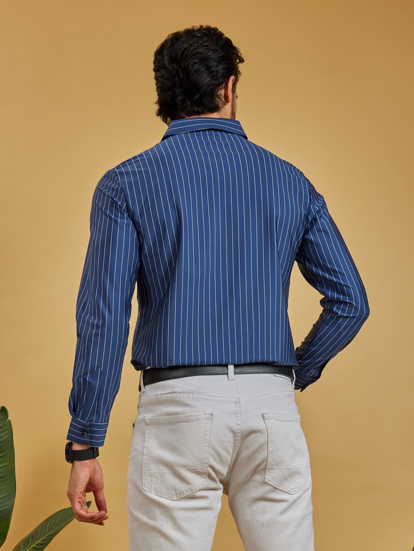 OTFIT Men’s Stitchless Full Sleeve Striped Shirt – Premium Nylon Fabric (Navy Blue)
