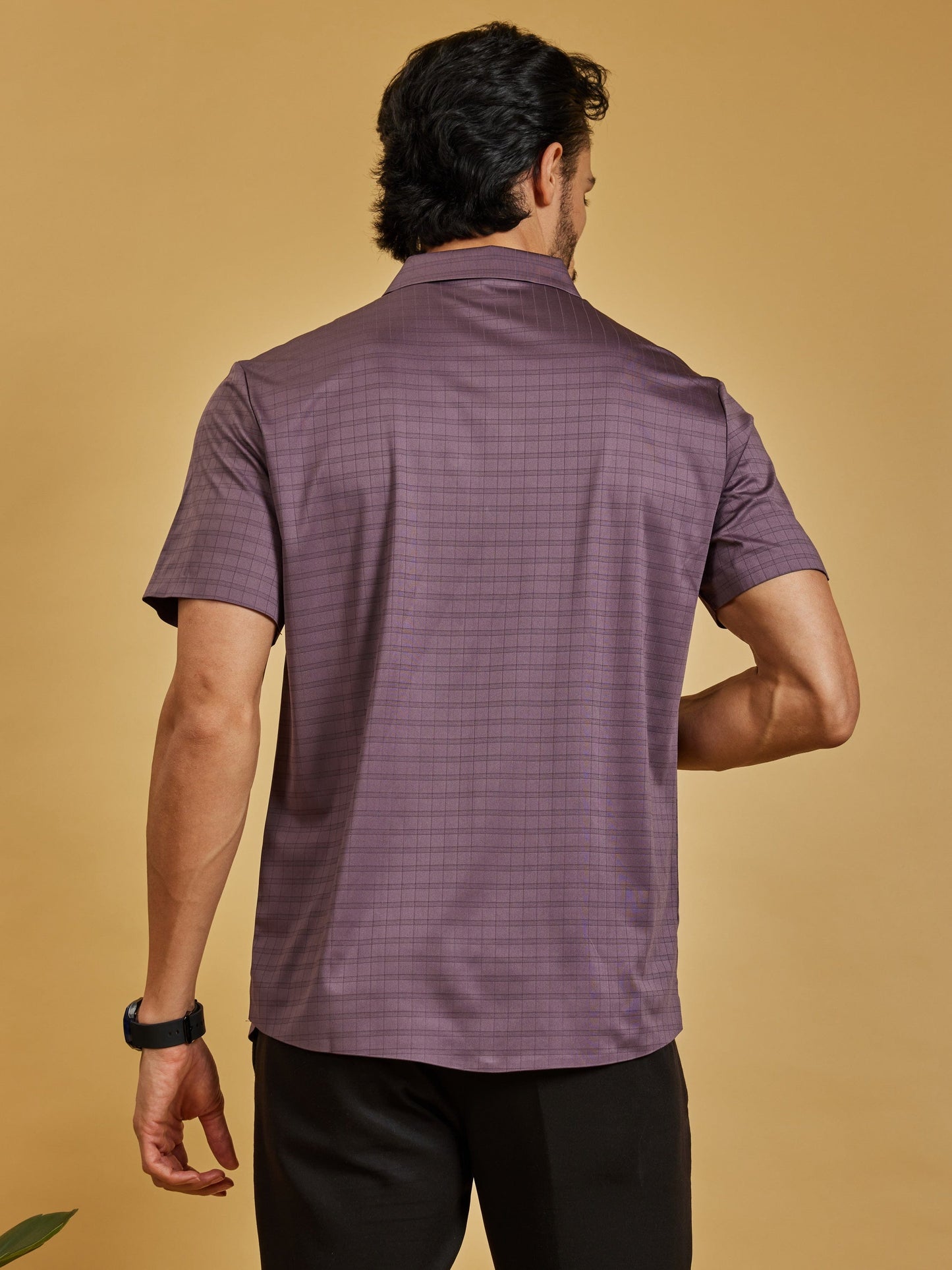 OTFIT Men’s Stitchless Half Sleeve Shirt – Smoky Mauve Box Checks with Pocket