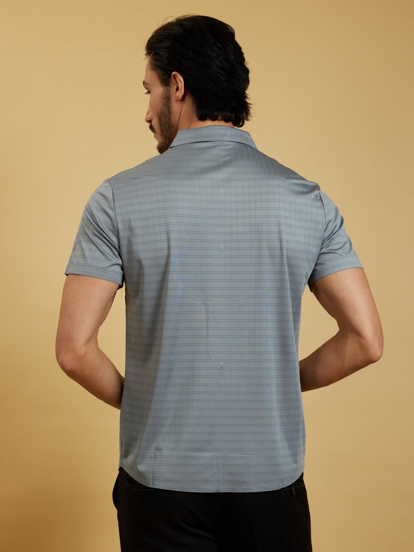 OTFIT Men’s Stitchless Half Sleeve Shirt Steel Grey Box Checks with Pocket