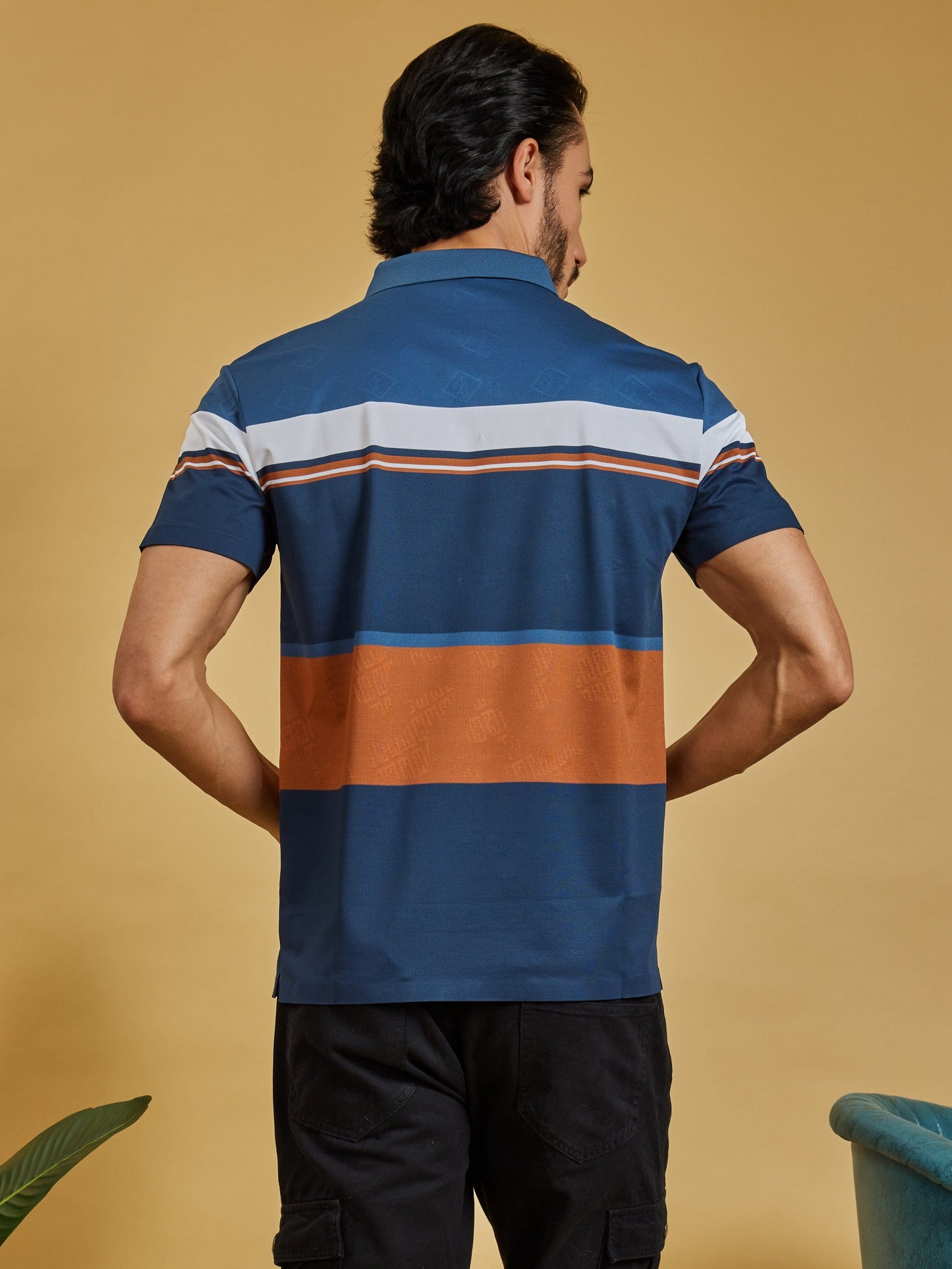OTFIT T-Shirt Men’s Color Block Polo T-Shirt – Navy, Rust & White Stripe, Lightweight Nylon, Sport Casual Fit