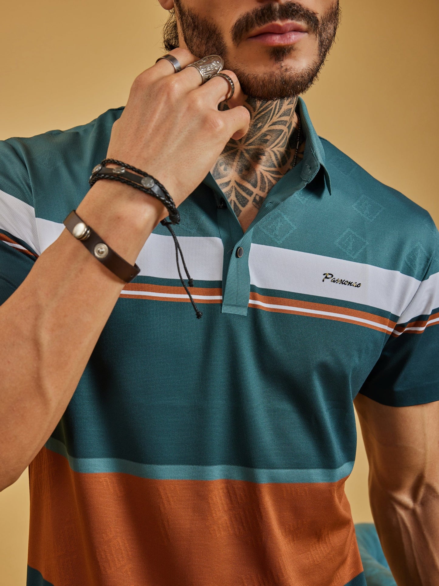 OTFIT T-Shirt Men’s Color Block Polo T-Shirt – Teal, Rust & White, Lightweight Nylon, Casual Sport Fit