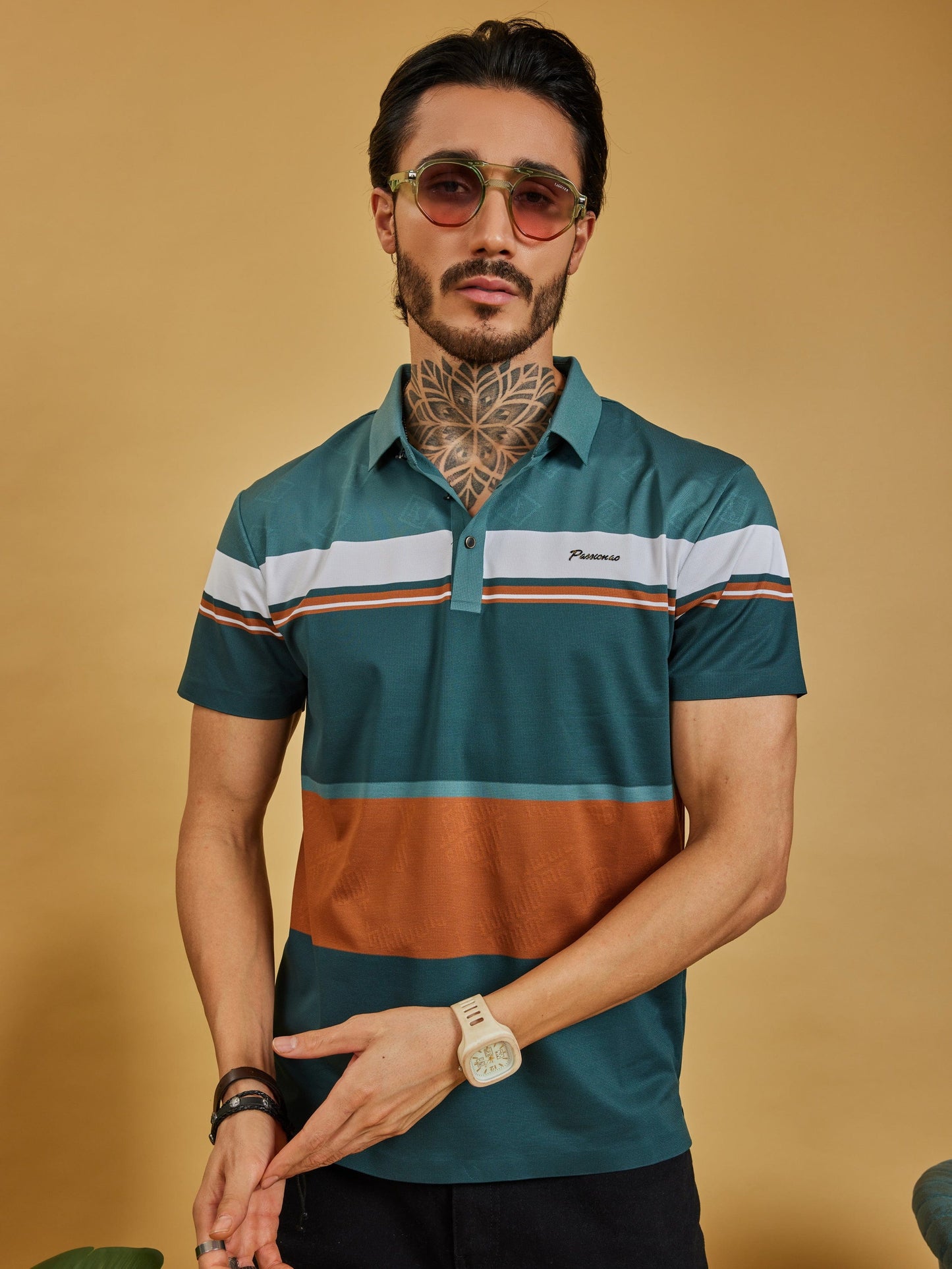 OTFIT T-Shirt Men’s Color Block Polo T-Shirt – Teal, Rust & White, Lightweight Nylon, Casual Sport Fit