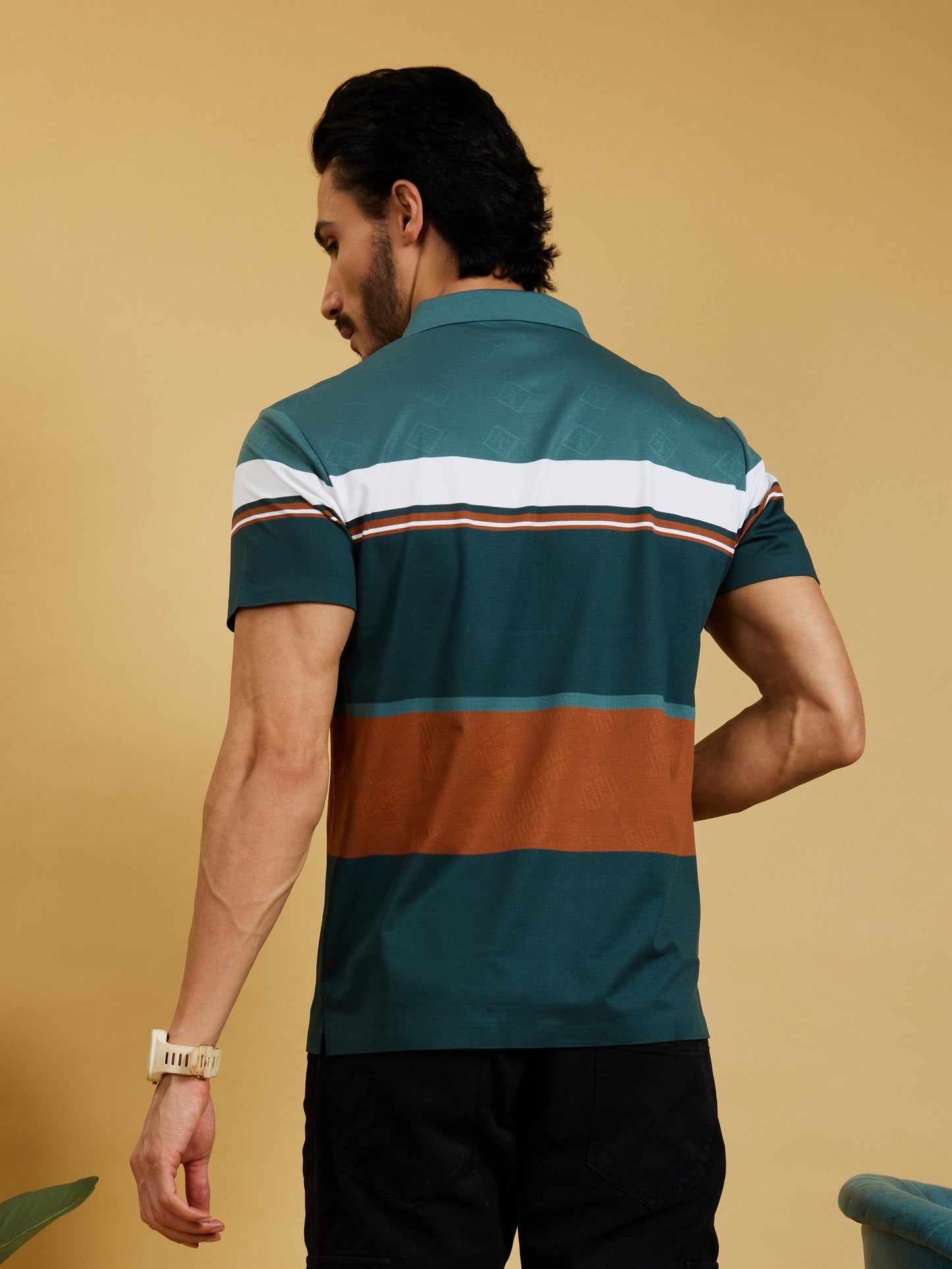 OTFIT T-Shirt Men’s Color Block Polo T-Shirt – Teal, Rust & White, Lightweight Nylon, Casual Sport Fit
