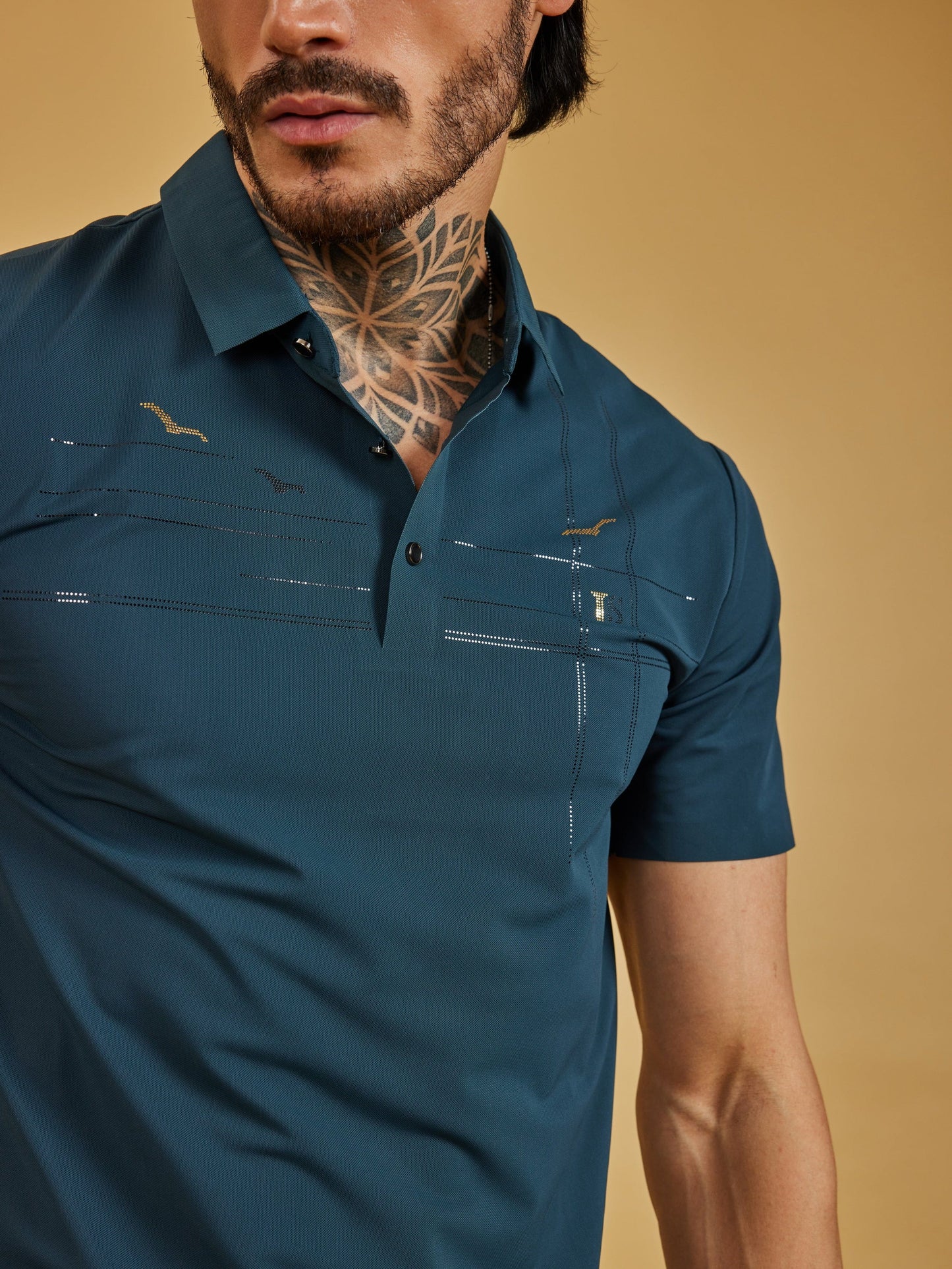 OTFIT T-Shirt Men’s Premium Stitchless Polo T-Shirt – Deep Teal Green Hotfix Chest Design Nylon Fabric