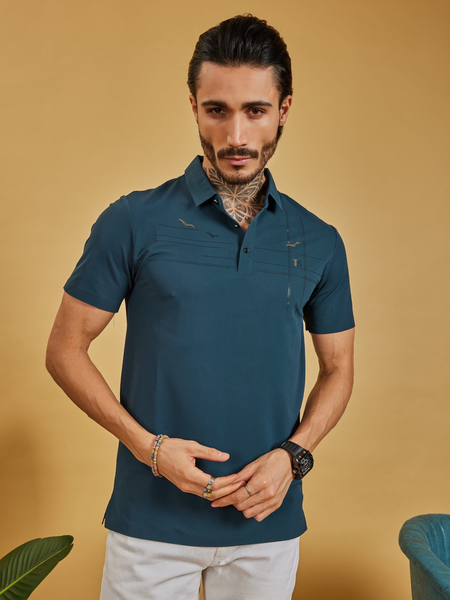 OTFIT T-Shirt Men’s Premium Stitchless Polo T-Shirt – Deep Teal Green Hotfix Chest Design Nylon Fabric