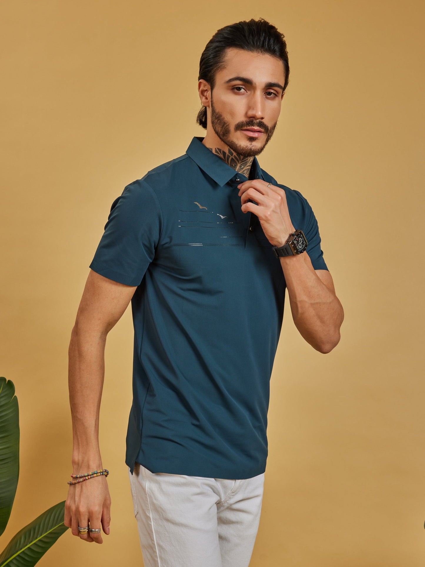 OTFIT T-Shirt Men’s Premium Stitchless Polo T-Shirt – Deep Teal Green Hotfix Chest Design Nylon Fabric