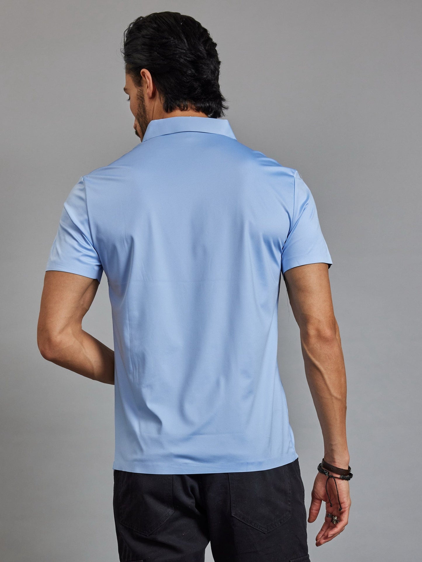 OTFIT T-Shirt Men’s Sky Blue Stitchless Polo T-Shirt – No Pocket Premium Nylon, 3-Button Placket