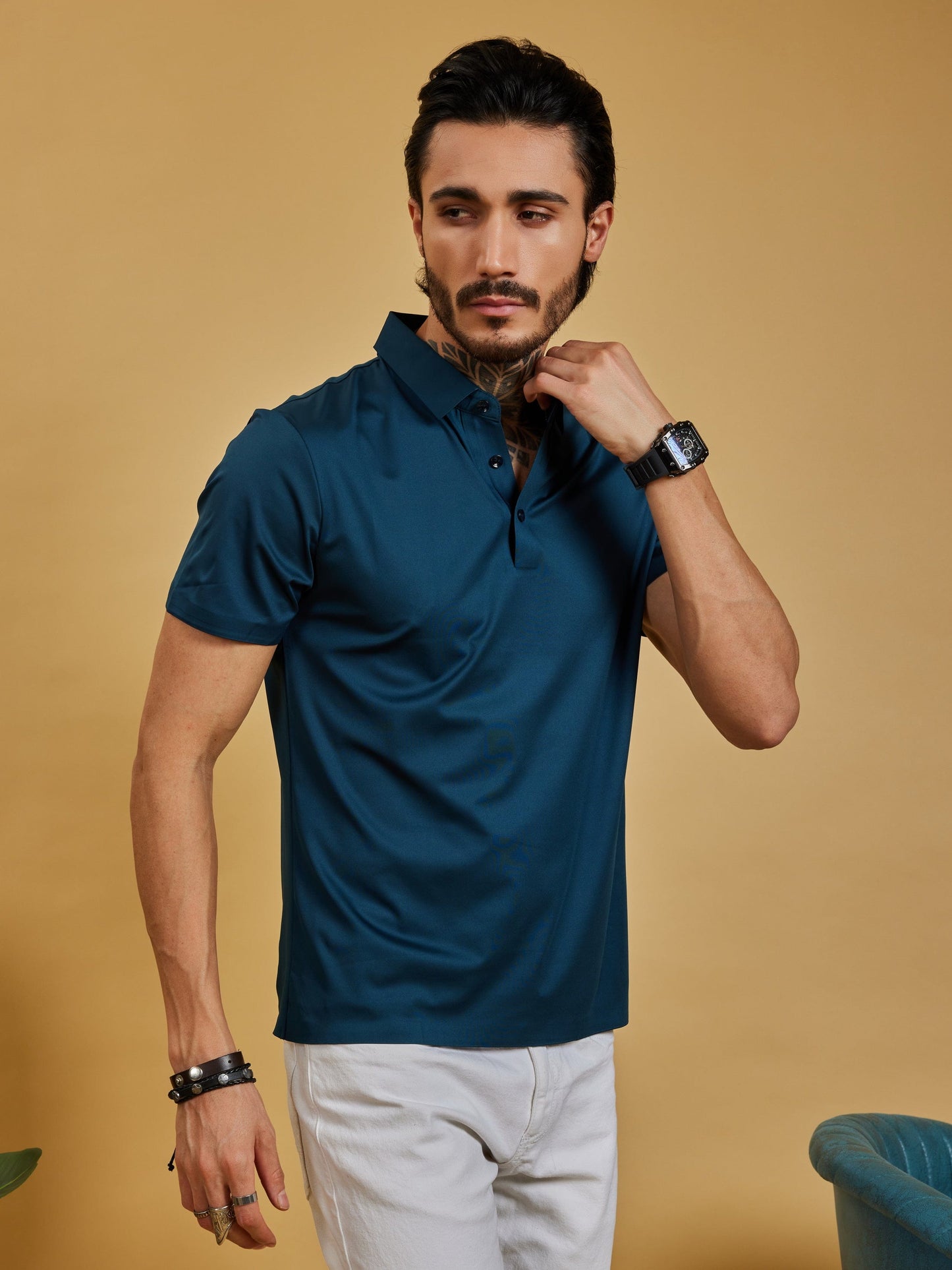 OTFIT T-Shirt Men’s Stitchless Polo T-Shirt – Dark Bottle Green Premium Nylon, No Pocket, 3-Button Style