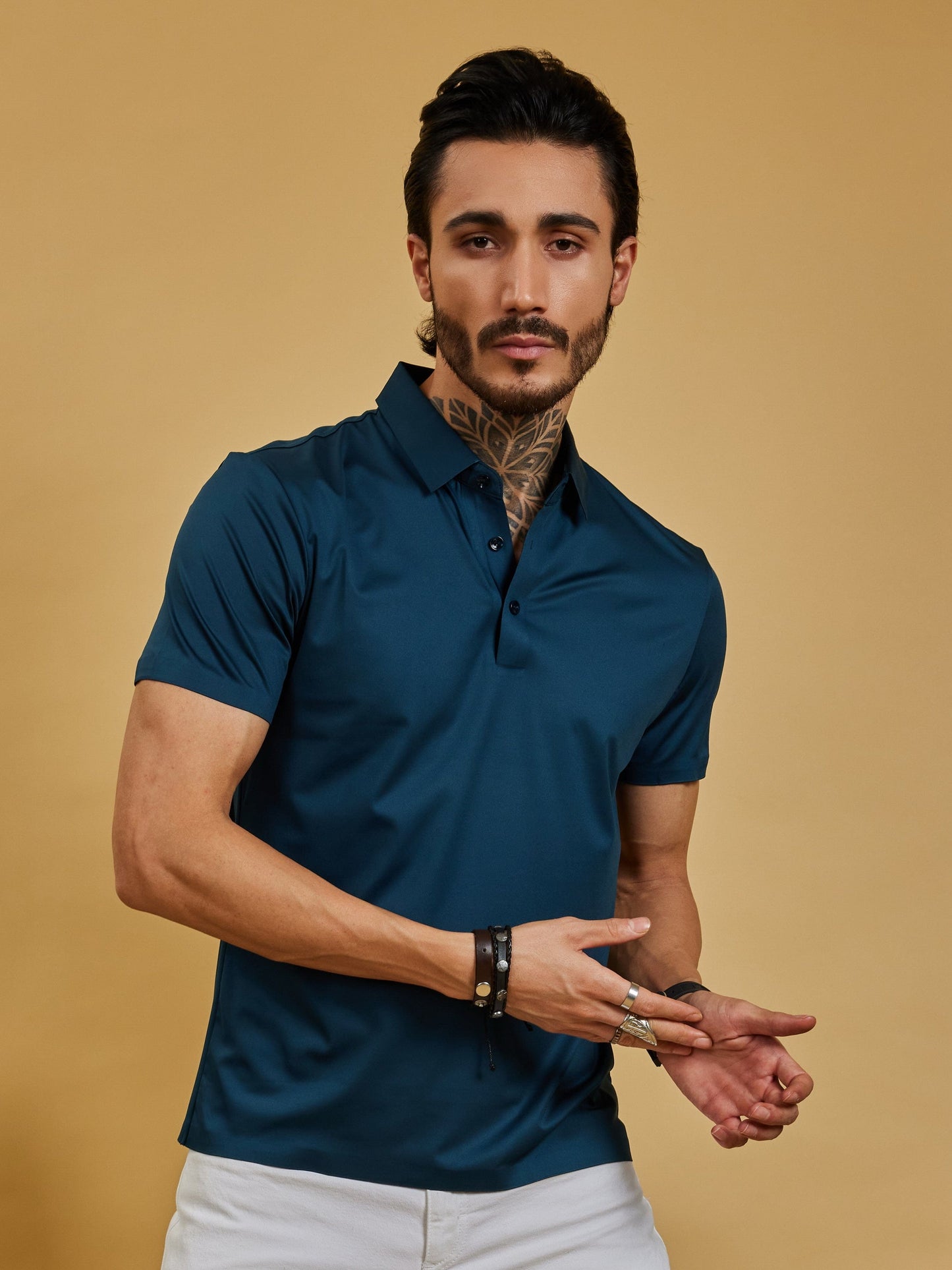 OTFIT T-Shirt Men’s Stitchless Polo T-Shirt – Dark Bottle Green Premium Nylon, No Pocket, 3-Button Style