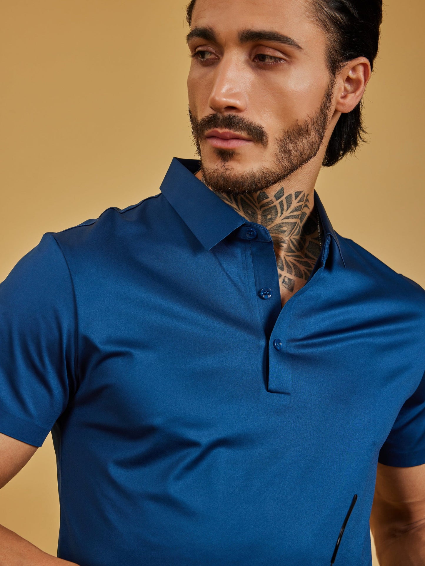 OTFIT T-Shirt Men’s Stitchless Polo T-Shirt – Royal Blue | Premium Nylon | No Pocket | 3-Button Placket