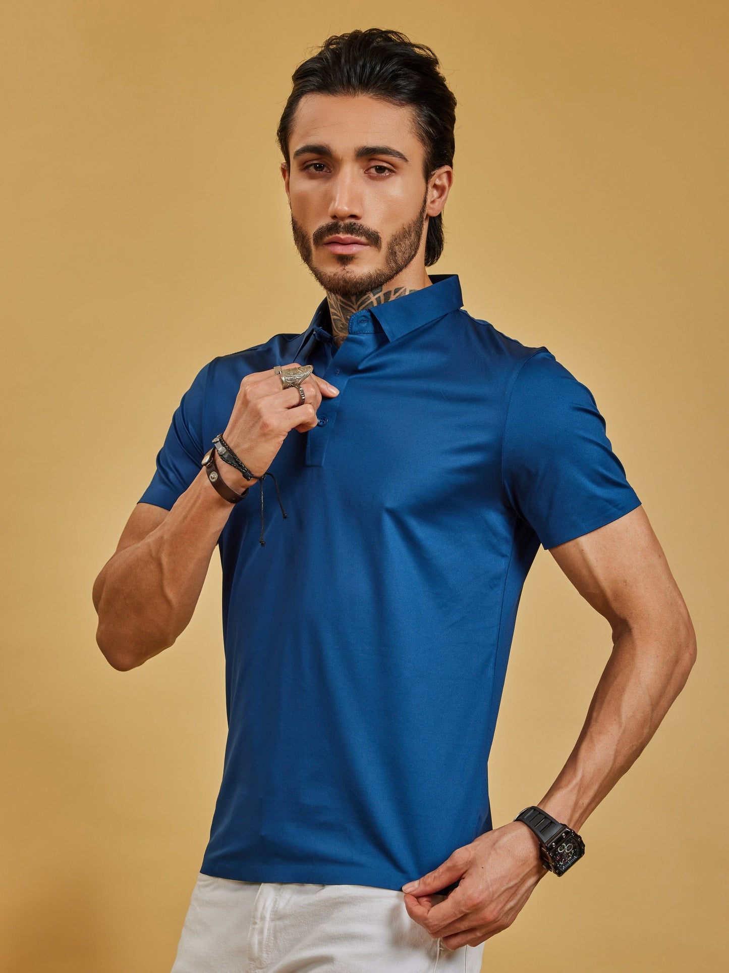 OTFIT T-Shirt Men’s Stitchless Polo T-Shirt – Royal Blue | Premium Nylon | No Pocket | 3-Button Placket