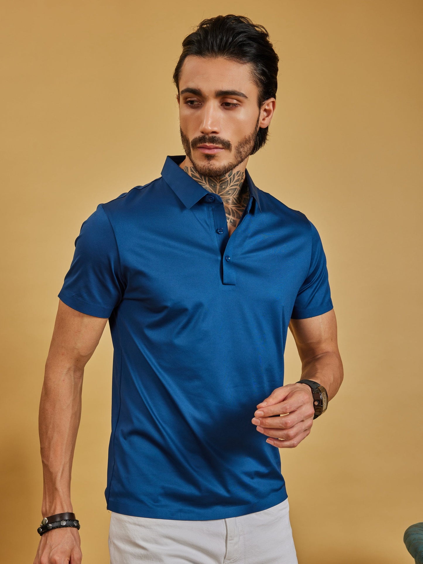 OTFIT T-Shirt Men’s Stitchless Polo T-Shirt – Royal Blue | Premium Nylon | No Pocket | 3-Button Placket