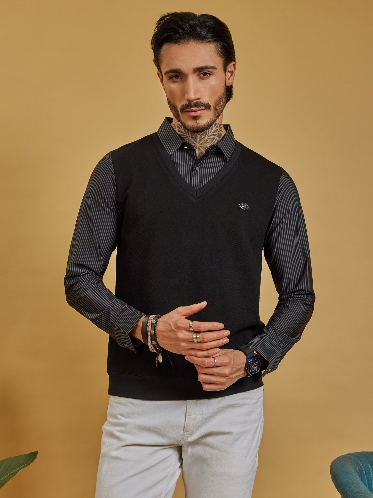 OTFIT T-Shirt Men’s V-Neck Full Sleeve T-Shirt – Cotton Body, Nylon Sleeves (Black edition)