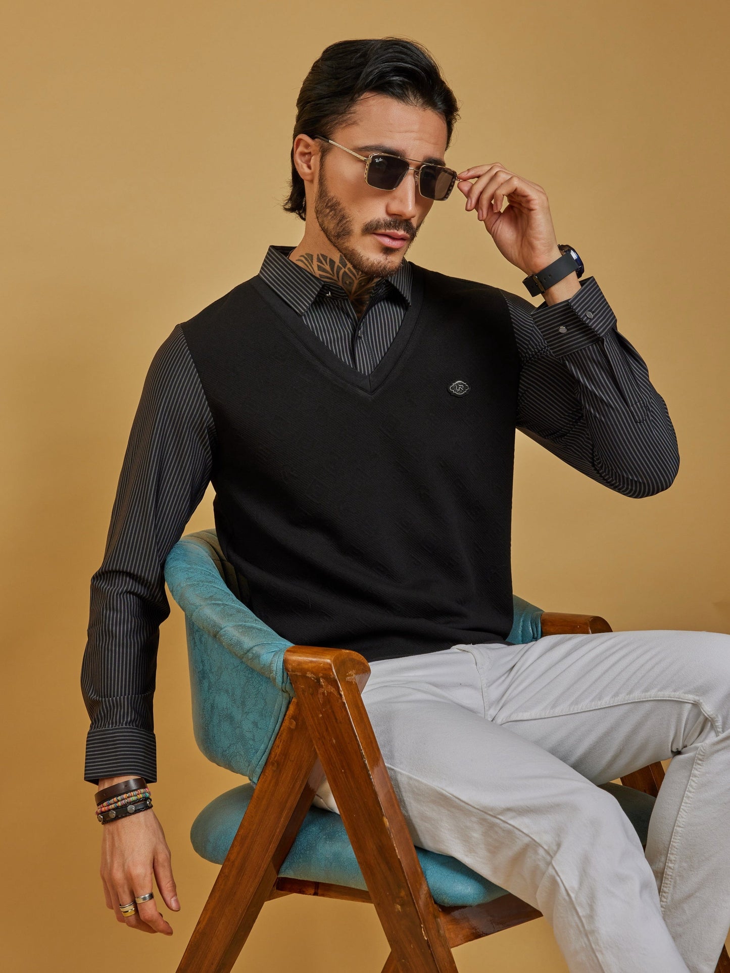 OTFIT T-Shirt Men’s V-Neck Full Sleeve T-Shirt – Cotton Body, Nylon Sleeves (Black edition)