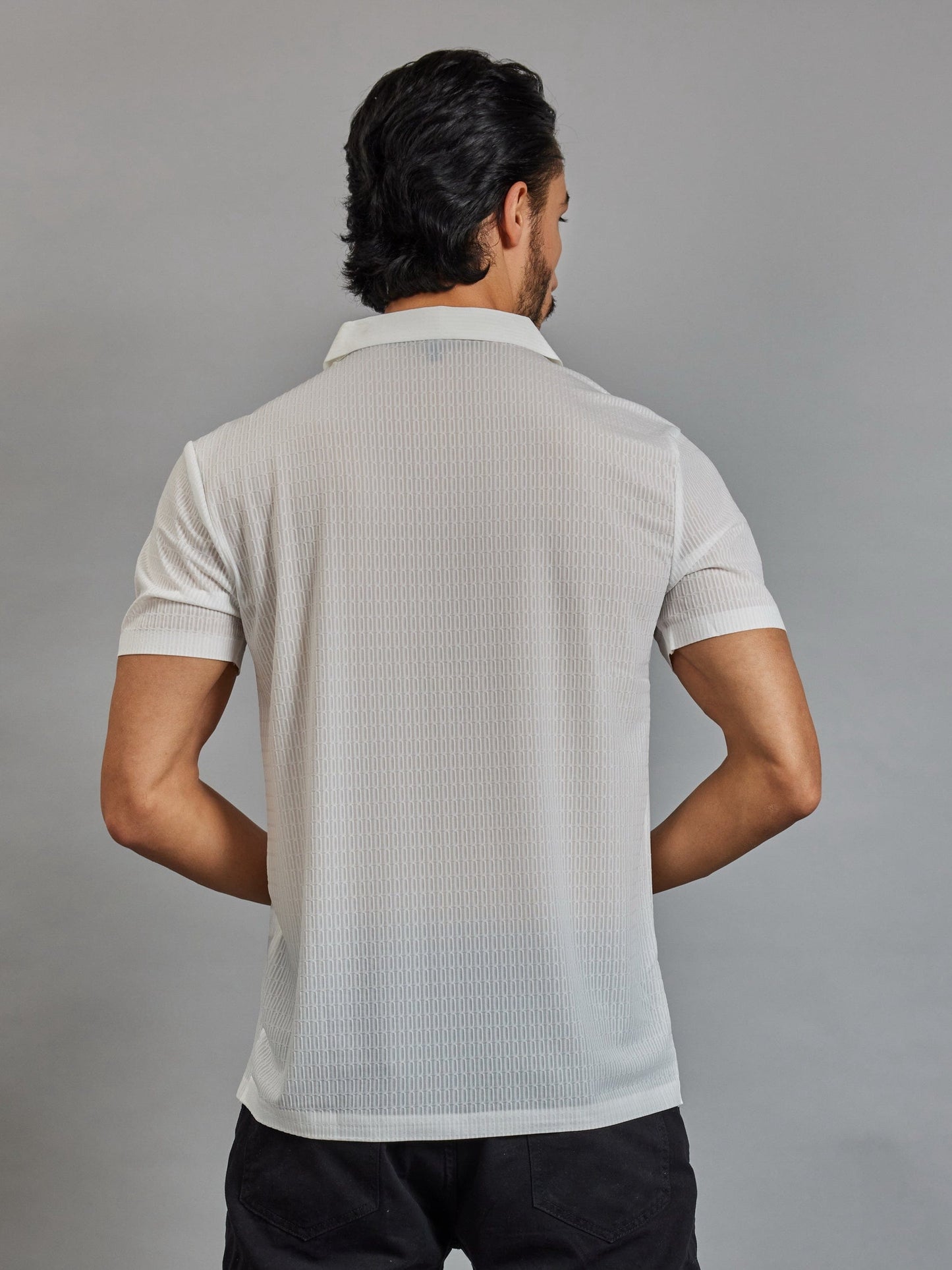 OTFIT T-Shirt Men’s White Resort Polo T-Shirt - Popcorn Knit & Net Panel, Lightweight & Breathable
