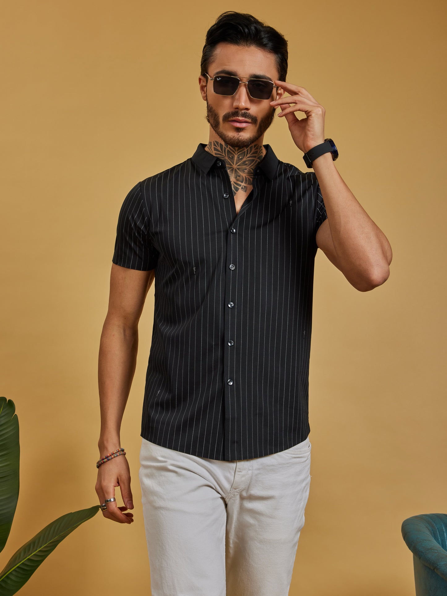 Black Pinstripe Stitchless Slim Fit Shirt