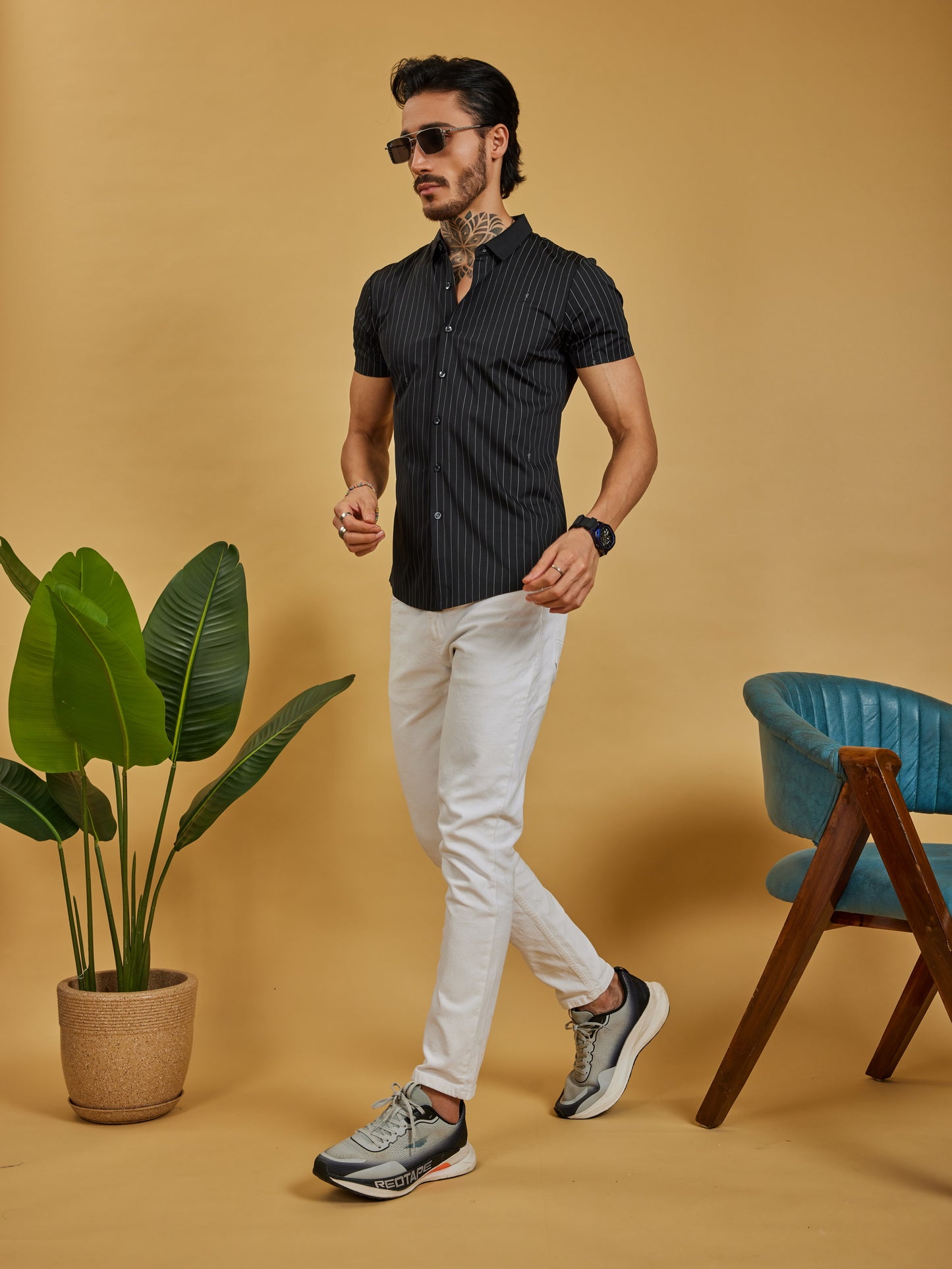 Black Pinstripe Stitchless Slim Fit Shirt