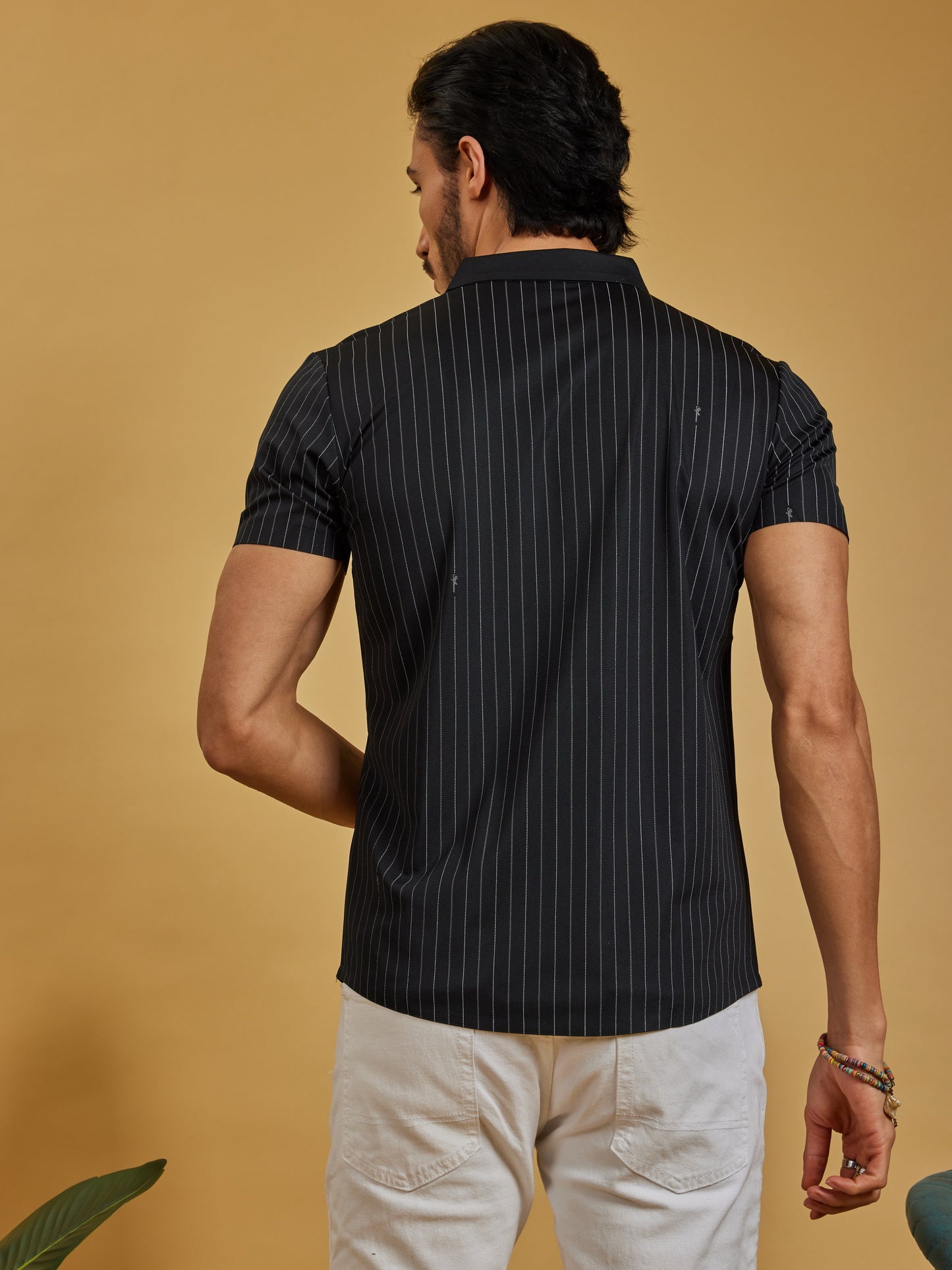 Black Pinstripe Stitchless Slim Fit Shirt