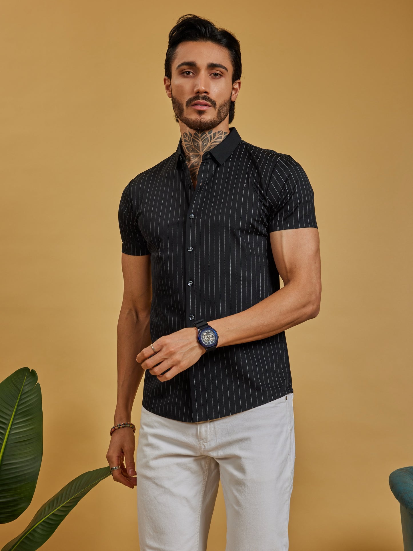 Black Pinstripe Stitchless Slim Fit Shirt