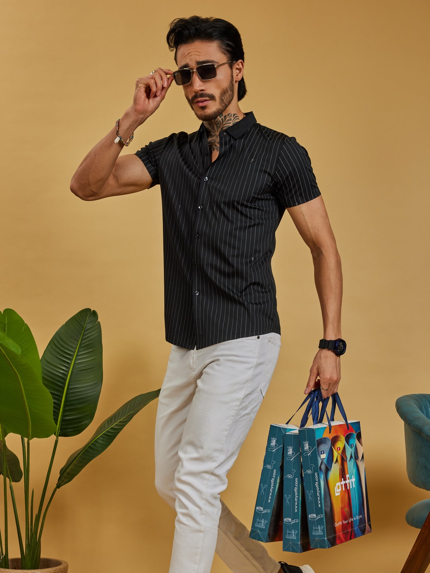 Black Pinstripe Stitchless Slim Fit Shirt