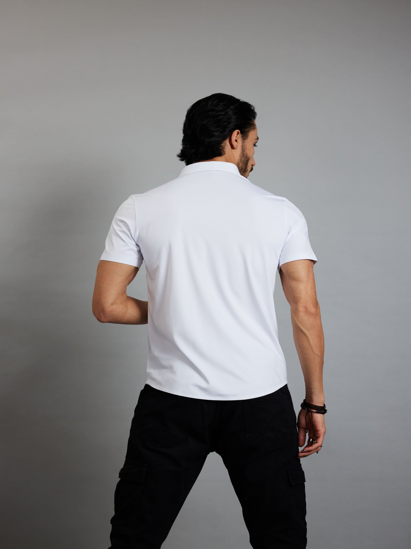 Men’s Slim Fit White Short Sleeve Button-Up Shirt
