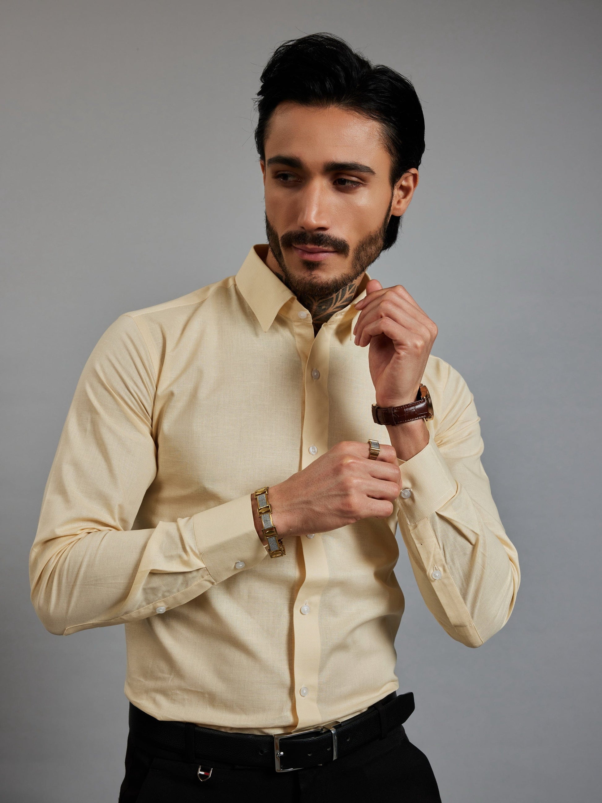 OTFIT Men’s Classic Linen Shirt – Buttercream (Full Sleeve)