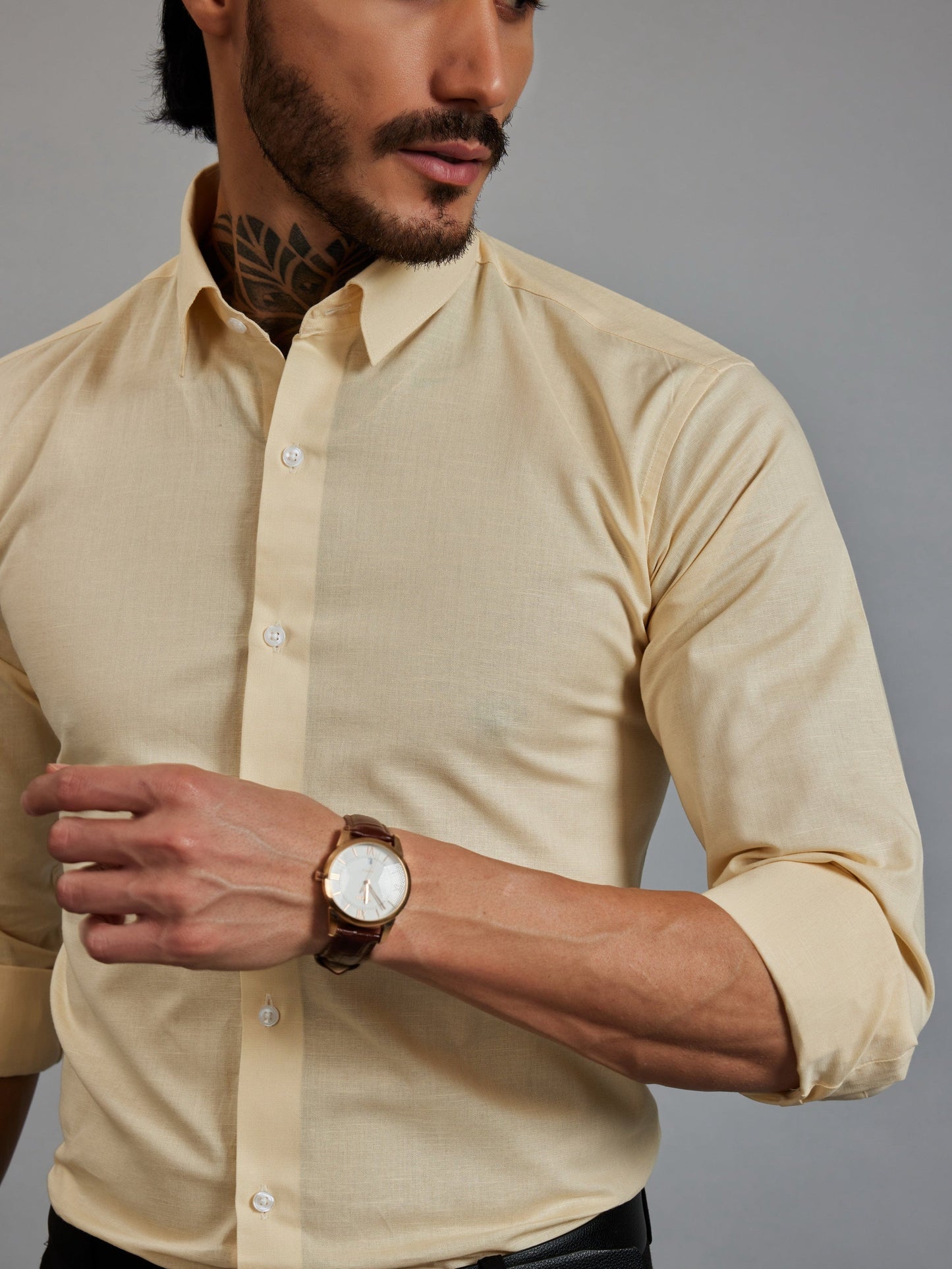 OTFIT Men’s Classic Linen Shirt – Buttercream (Full Sleeve)