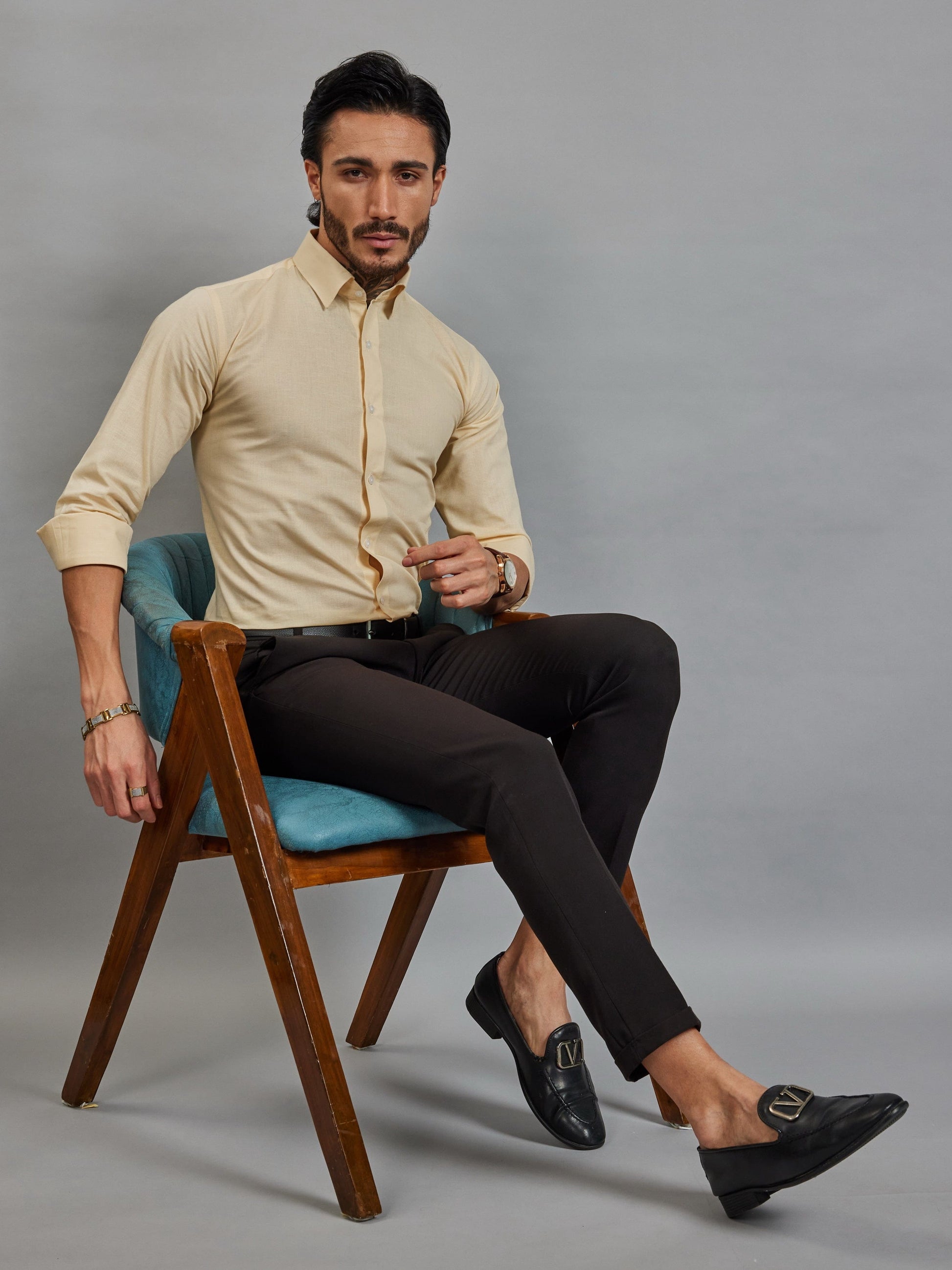 OTFIT Men’s Classic Linen Shirt – Buttercream (Full Sleeve)