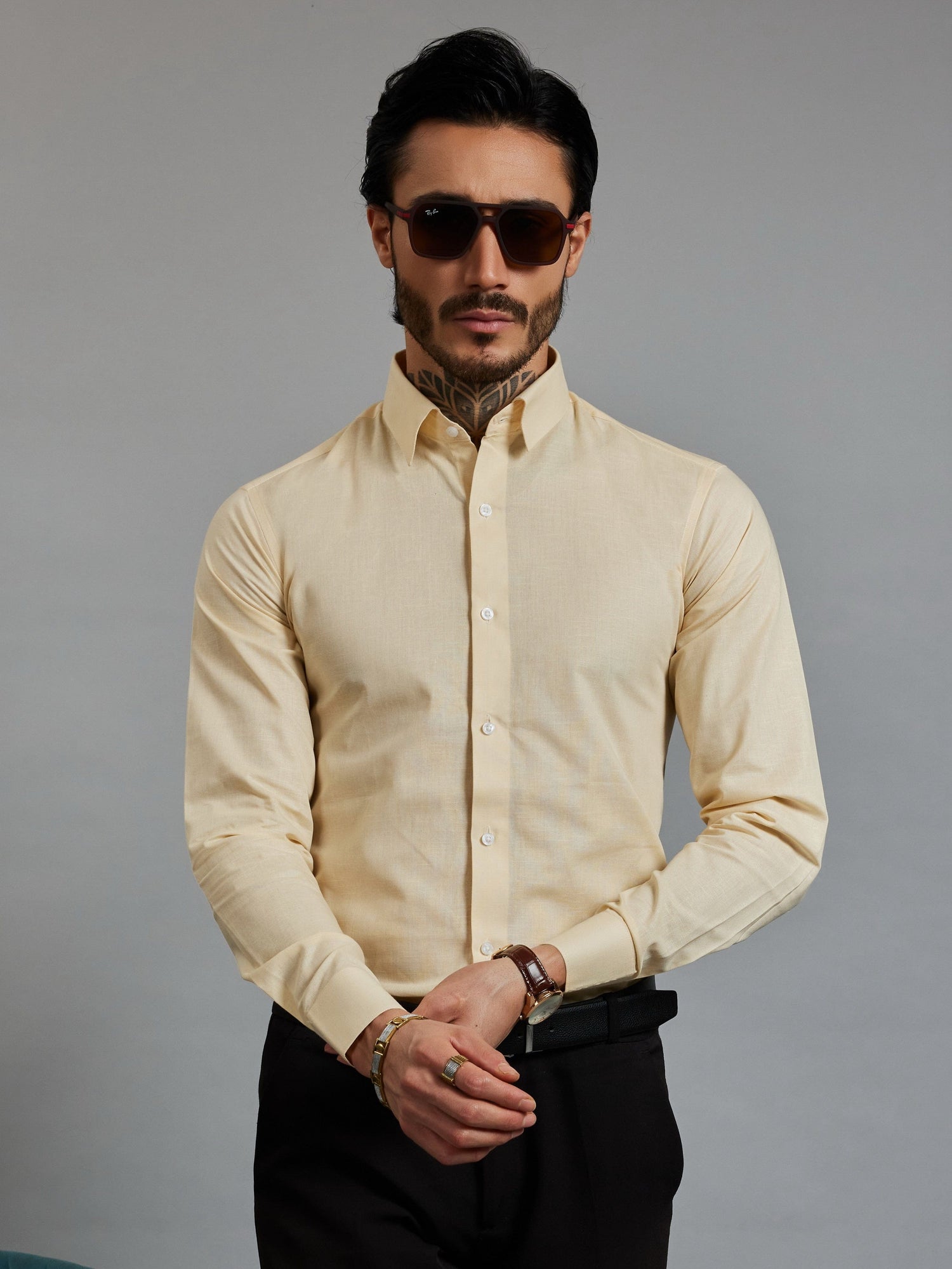OTFIT Men’s Classic Linen Shirt – Buttercream (Full Sleeve)