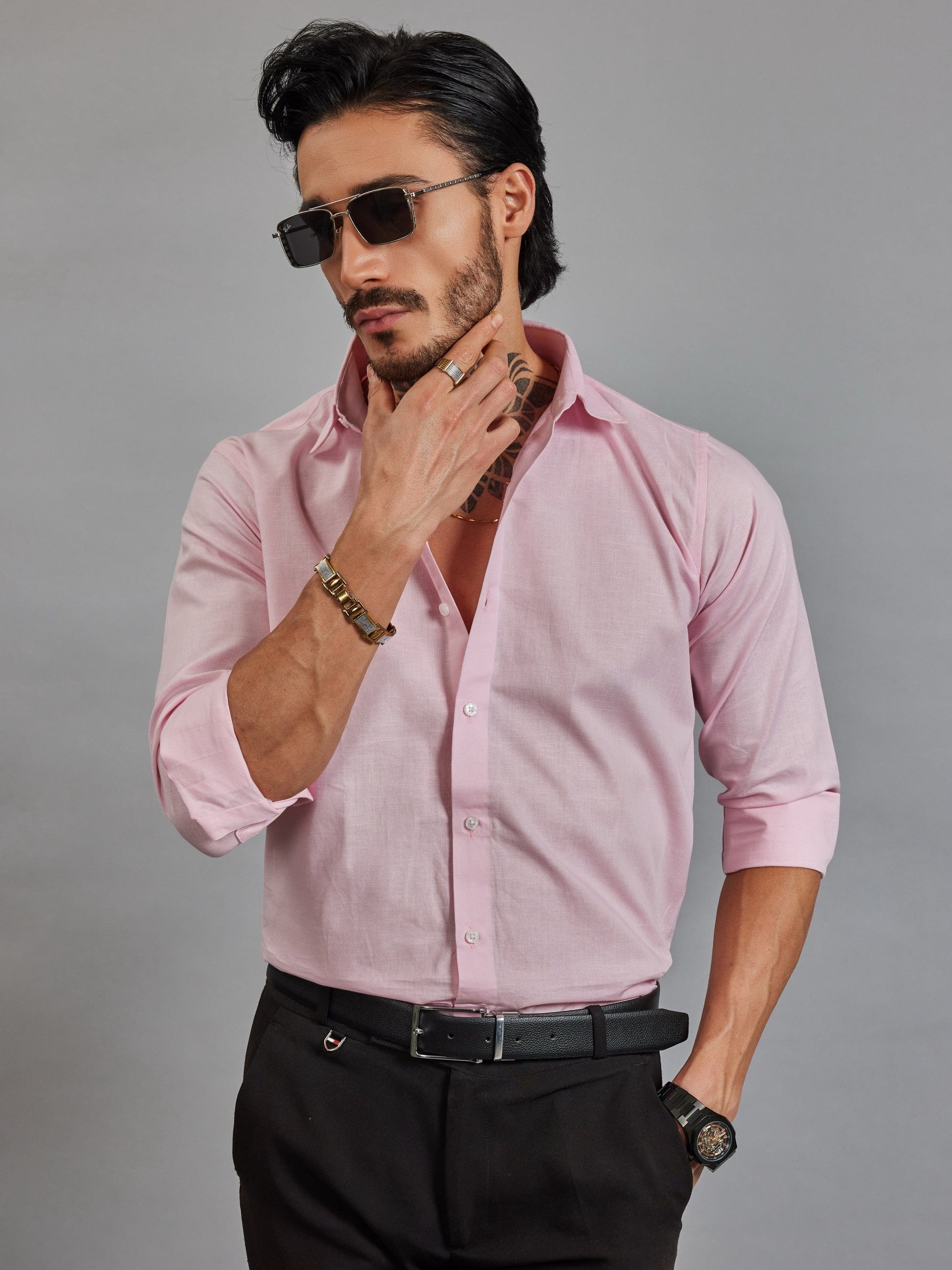 OTFIT Men’s Classic Linen Shirt – Pink (Full Sleeve)