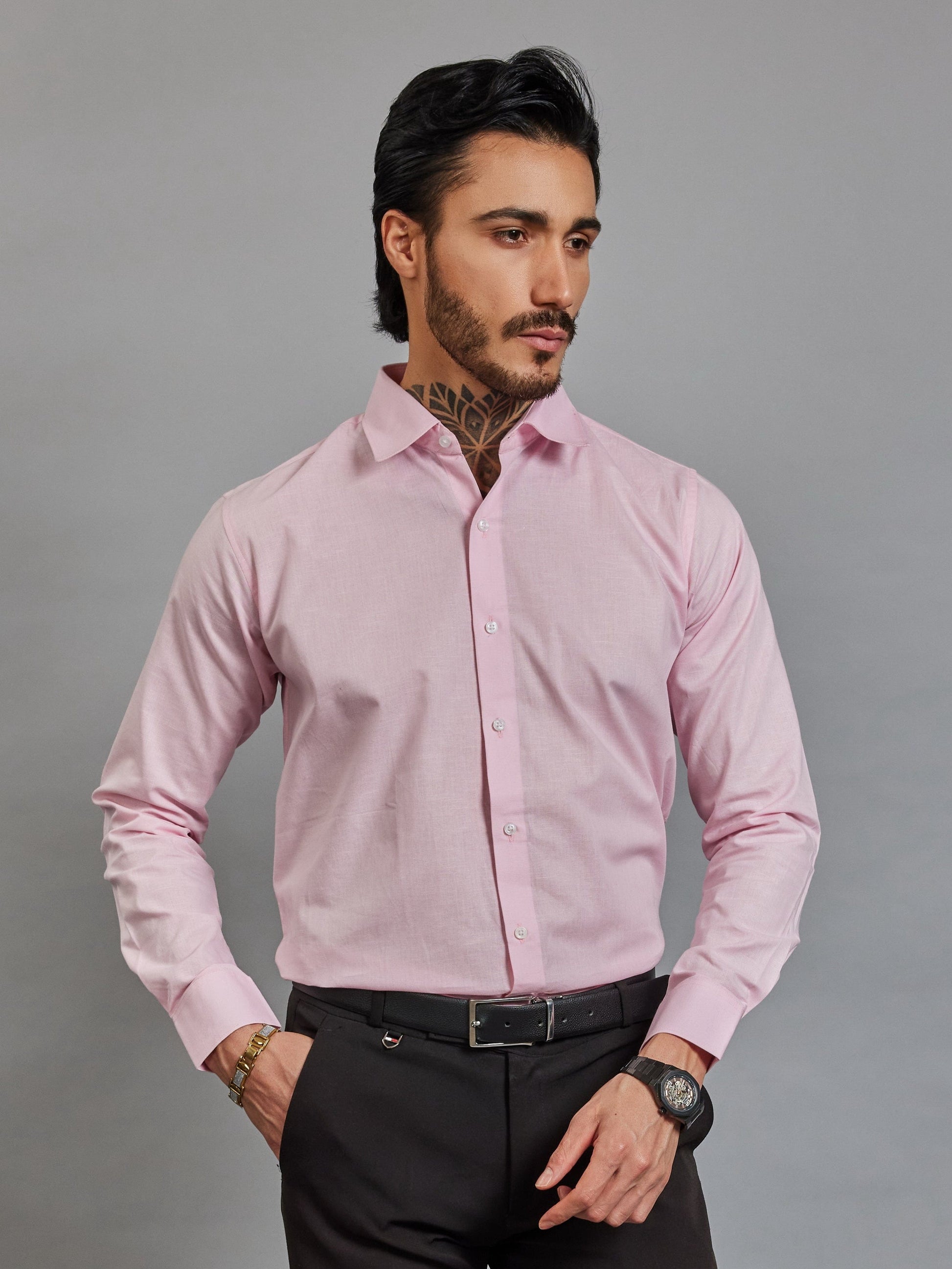 OTFIT Men’s Classic Linen Shirt – Pink (Full Sleeve)
