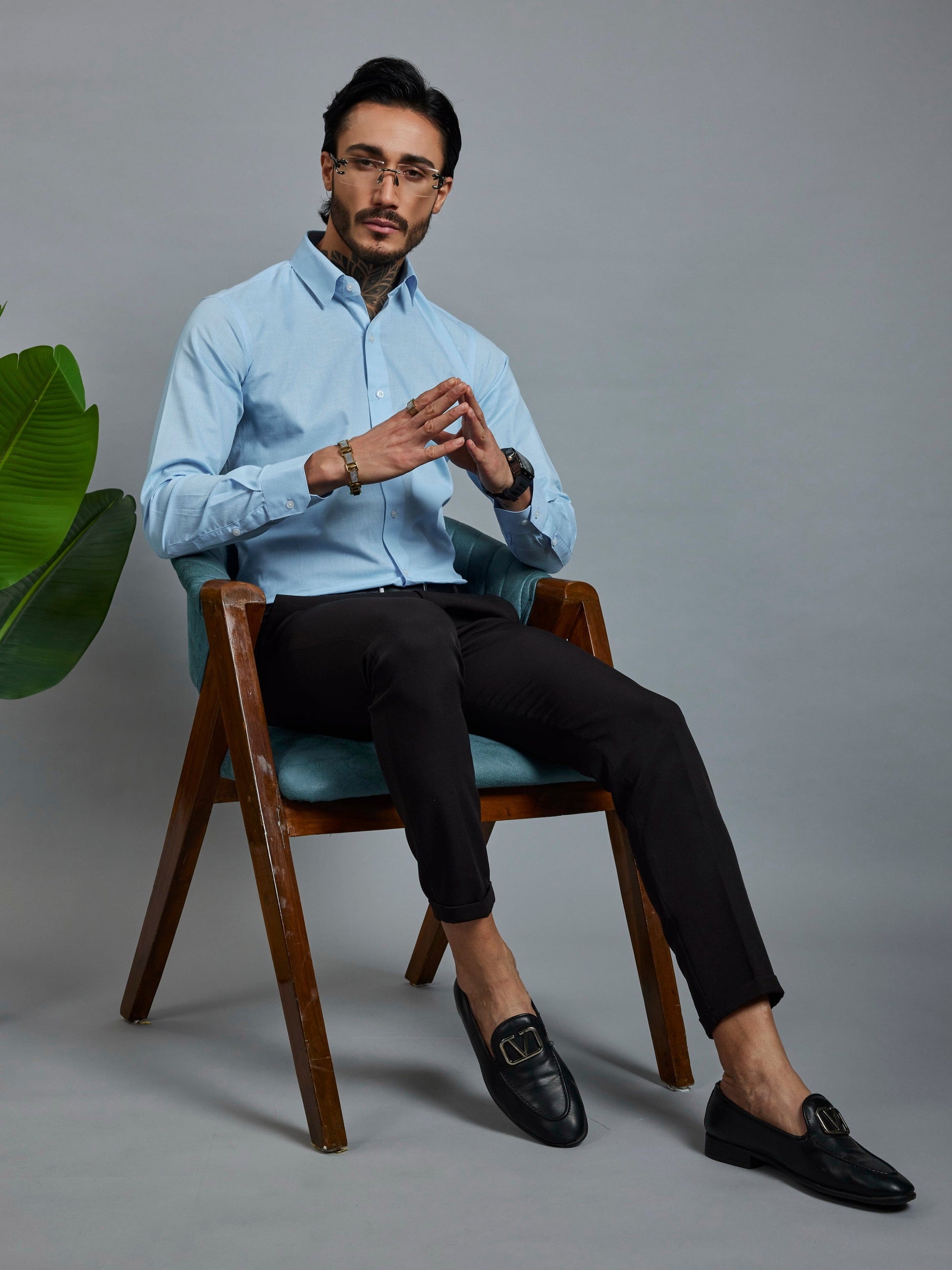 OTFIT Men’s Classic Linen Shirt – Sky Blue (Full Sleeve)