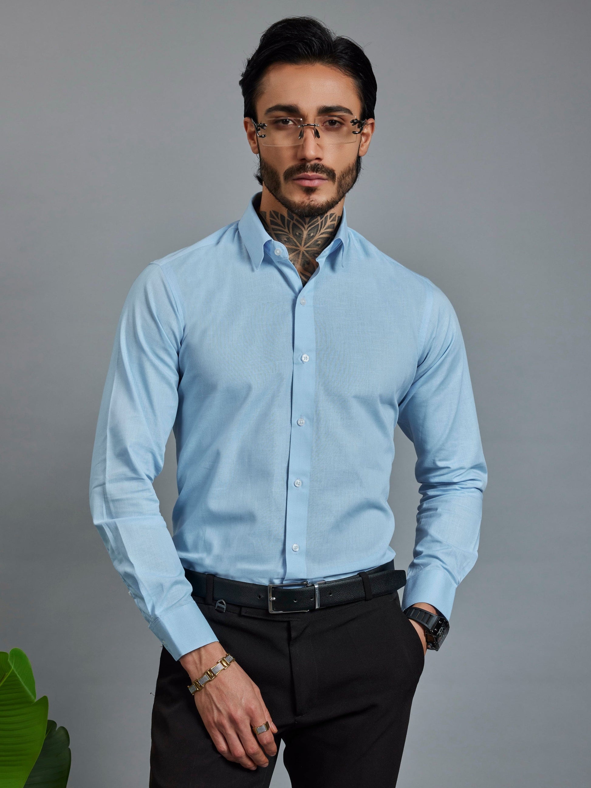 OTFIT Men’s Classic Linen Shirt – Sky Blue (Full Sleeve)