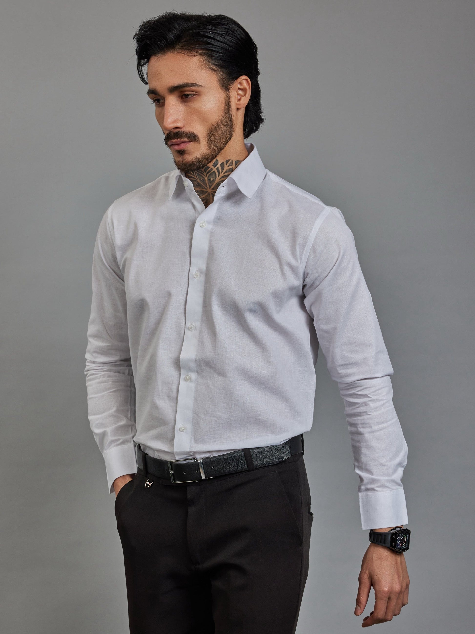 OTFIT Men’s Classic Linen Shirt – White (Full Sleeve)
