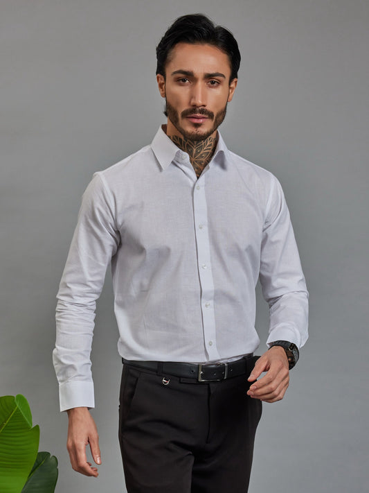 OTFIT Men’s Classic Linen Shirt – White (Full Sleeve)