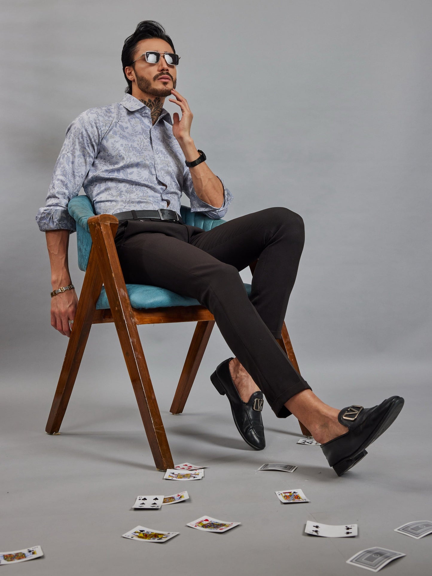 OTFIT Men’s Designer Jacquard Shirt – Full Sleeve | Premium Cotton | Woven Floral & Paisley Motif | No Pocket