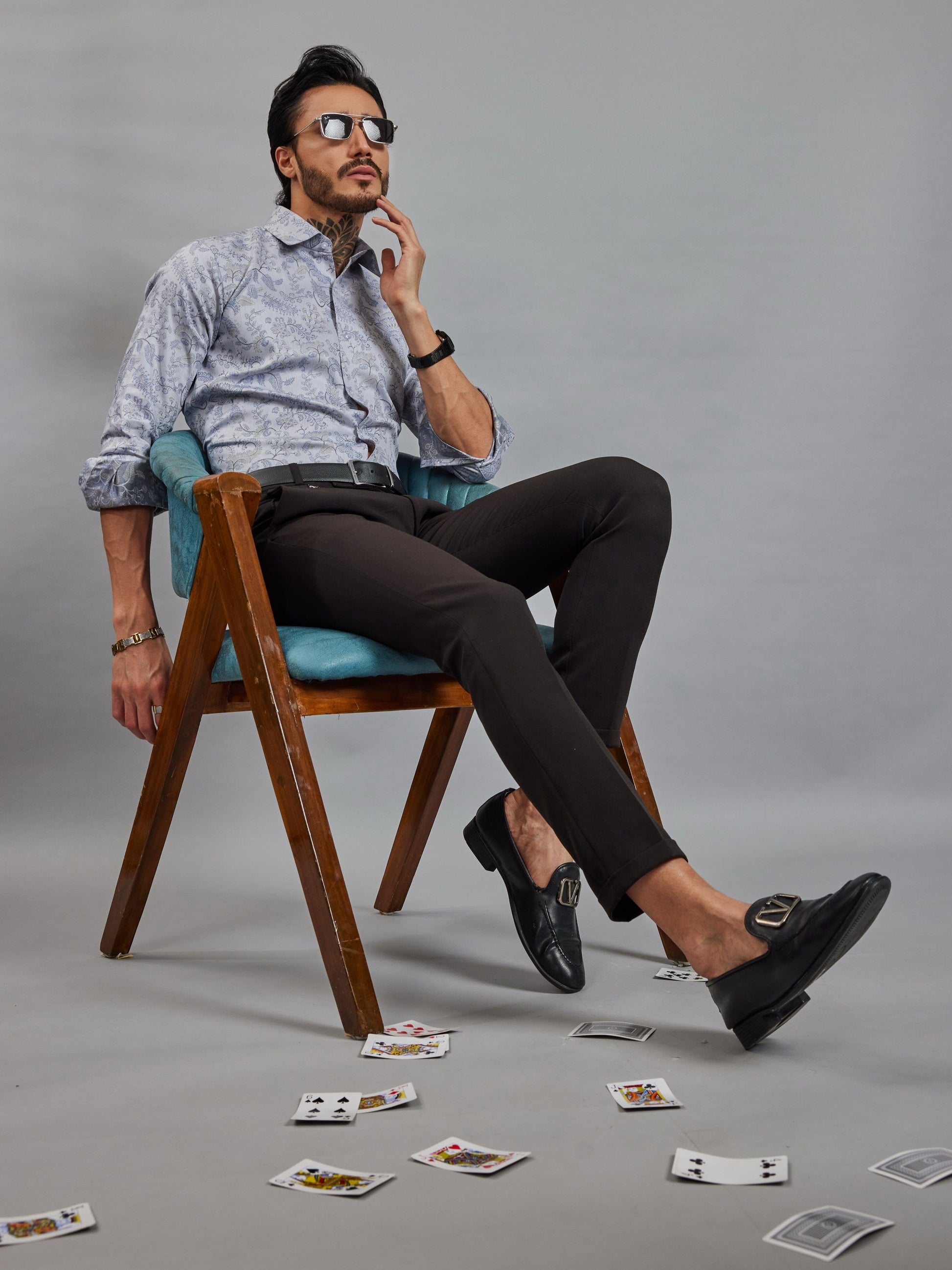 OTFIT Men’s Designer Jacquard Shirt – Full Sleeve | Premium Cotton | Woven Floral & Paisley Motif | No Pocket