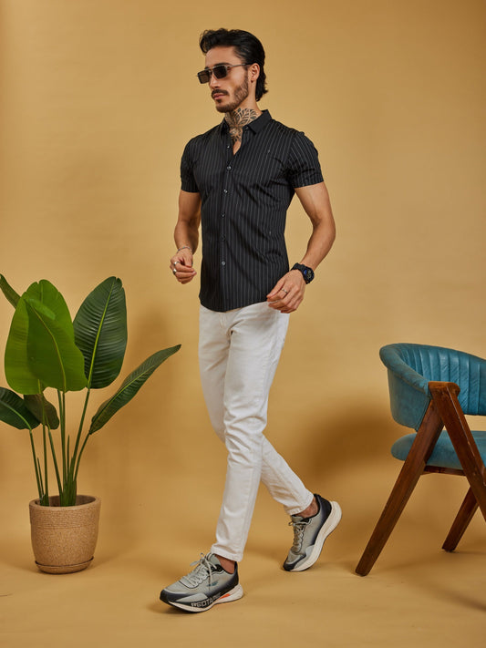 OTFIT men's Jet Black Premium Nylon Stitchless Half Sleeve Shirt