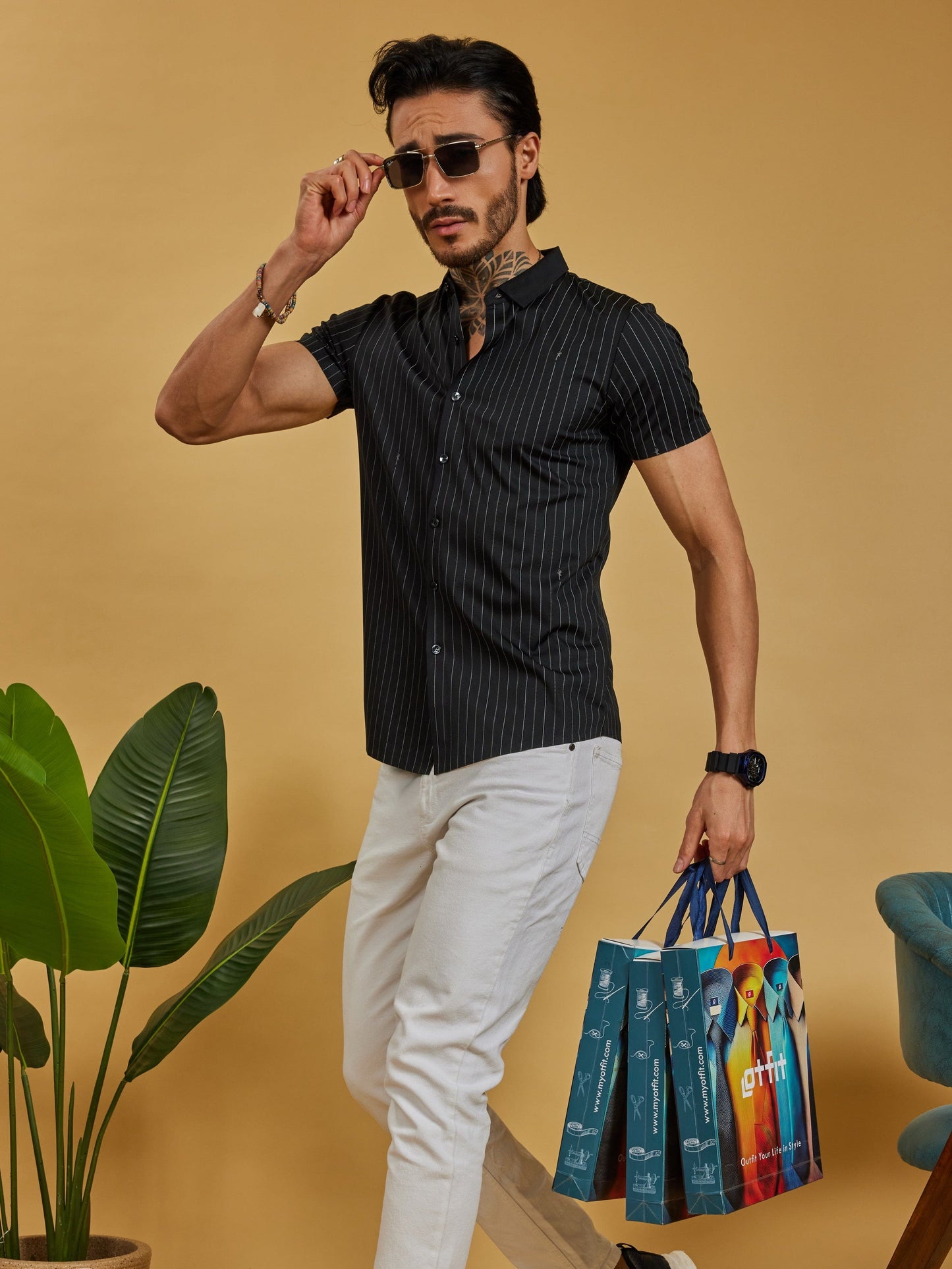OTFIT men's Jet Black Premium Nylon Stitchless Half Sleeve Shirt