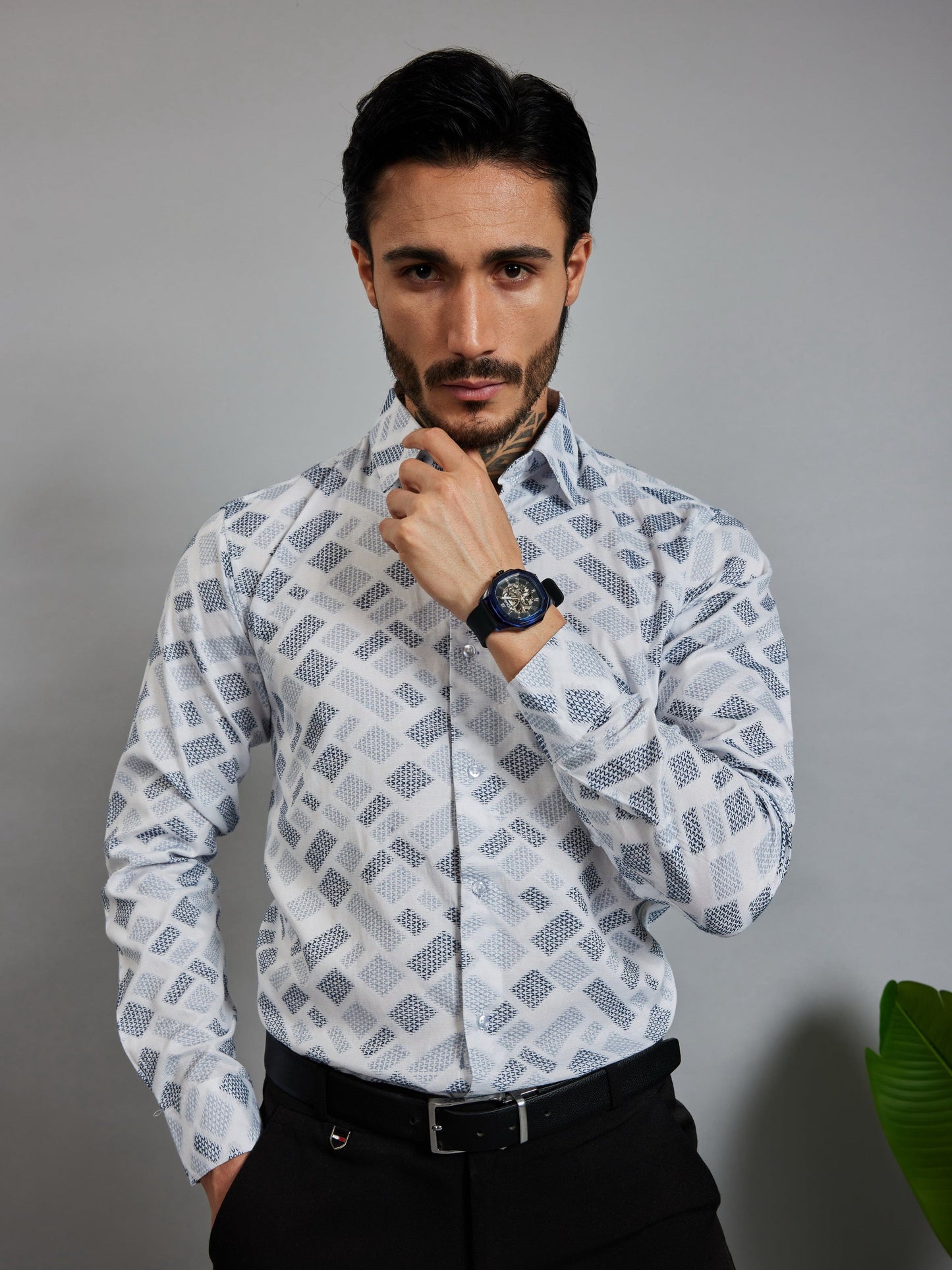 OTFIT Men's Premium Cotton Jacquard Weave Shirt Full Sleeve | No Pocket