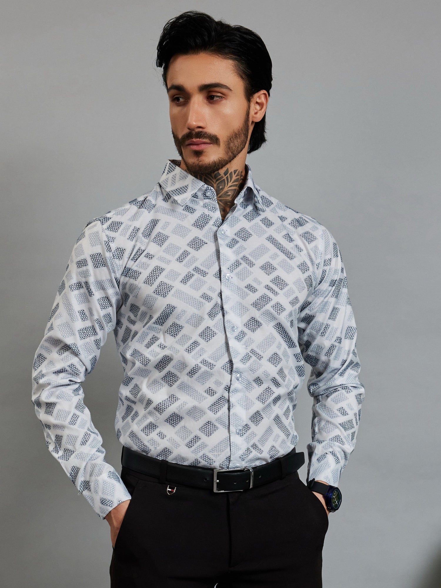 OTFIT Men's Premium Cotton Jacquard Weave Shirt Full Sleeve | No Pocket