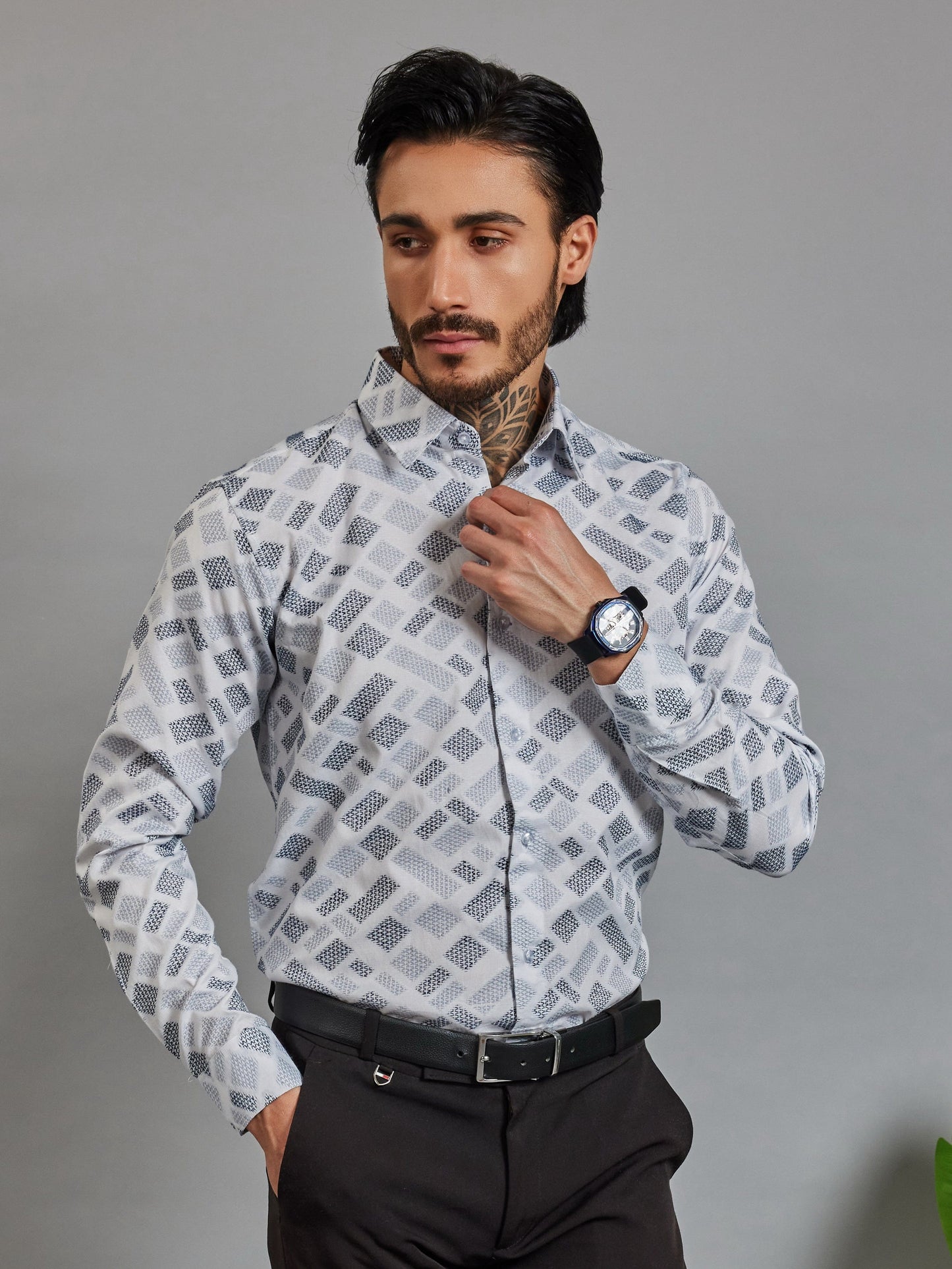 OTFIT Men's Premium Cotton Jacquard Weave Shirt Full Sleeve | No Pocket