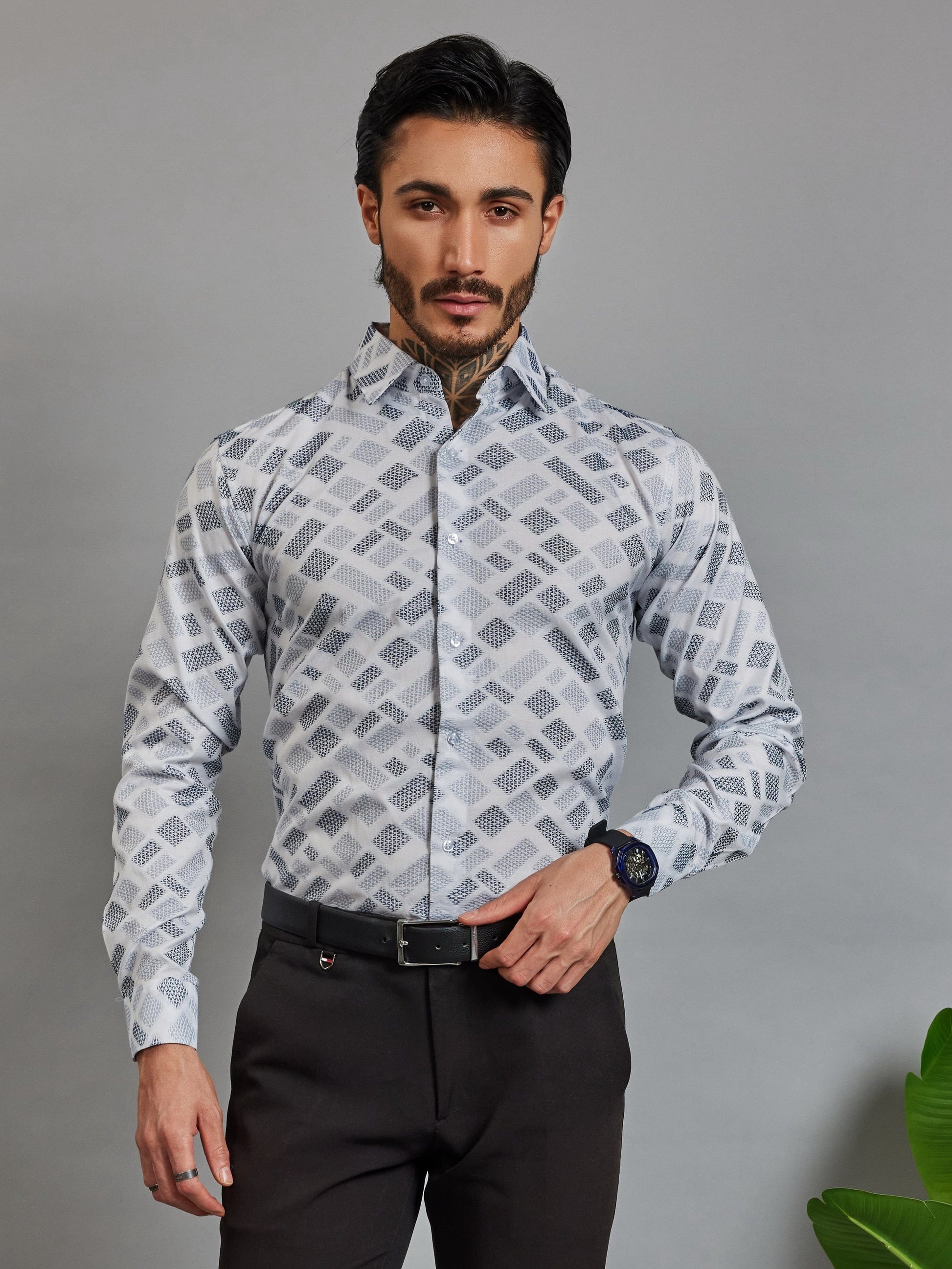 OTFIT Men's Premium Cotton Jacquard Weave Shirt Full Sleeve | No Pocket
